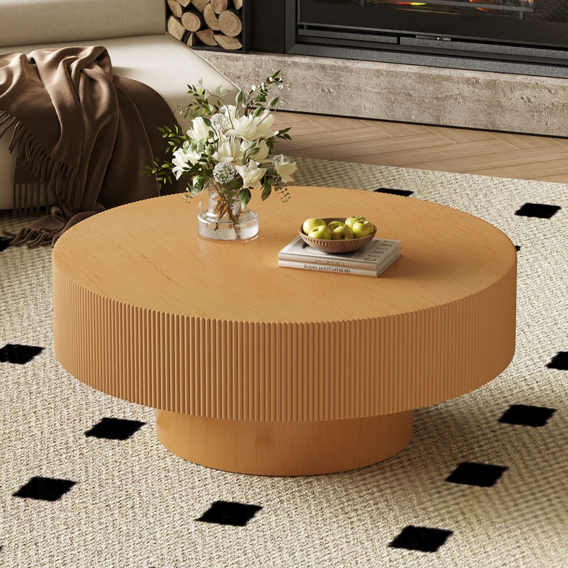 Elegant Round Coffee Table With Thick Tabletop