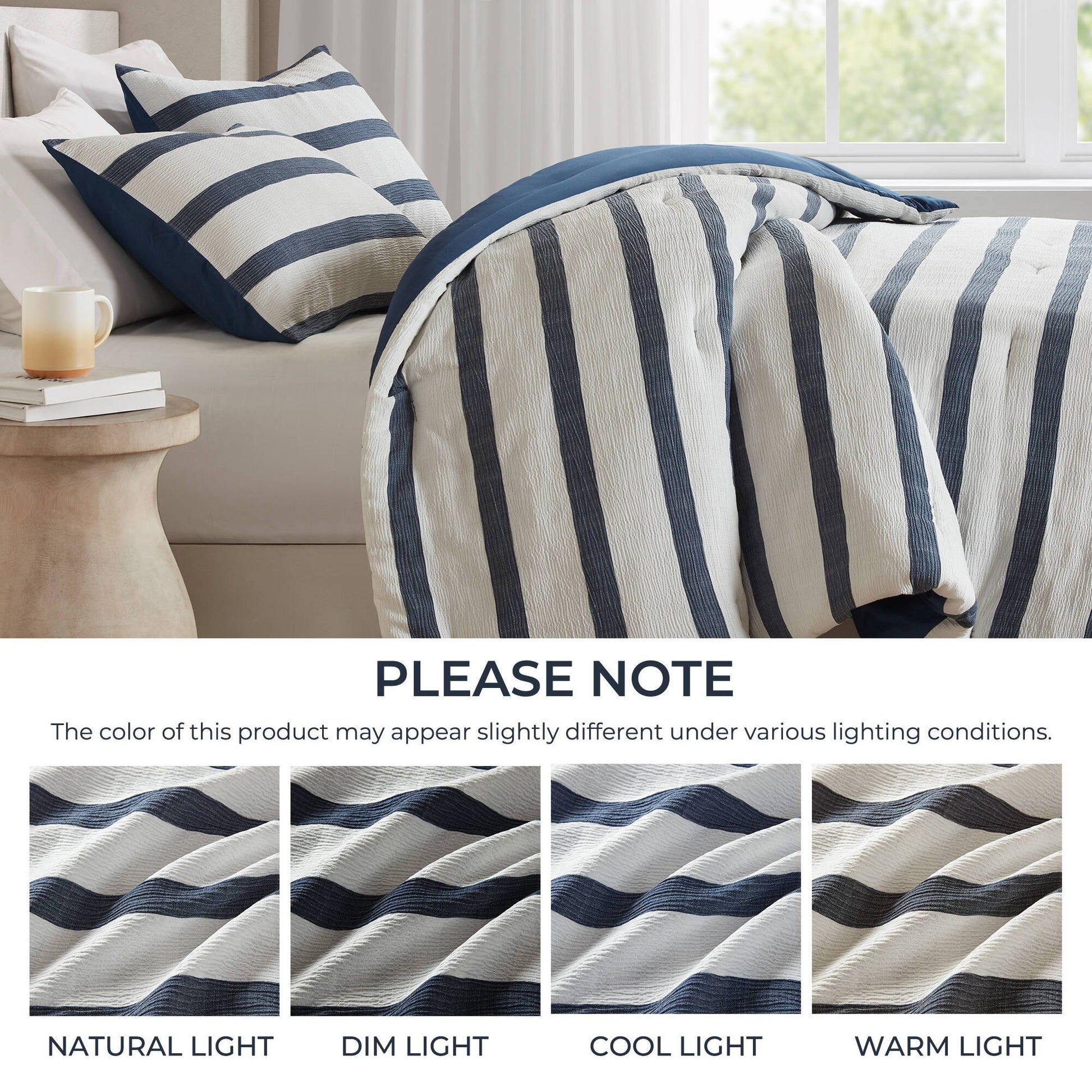 Merritt - Full/Queen Yarn-Dyed Striped Comforter - Blue