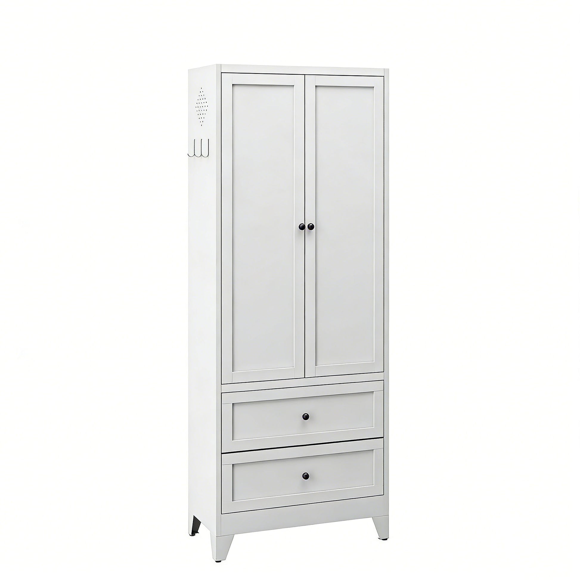 Pantry Cabinet With 2 Drawers, Adjustable Shelves, Freestanding Kitchen Storage Organizer - White