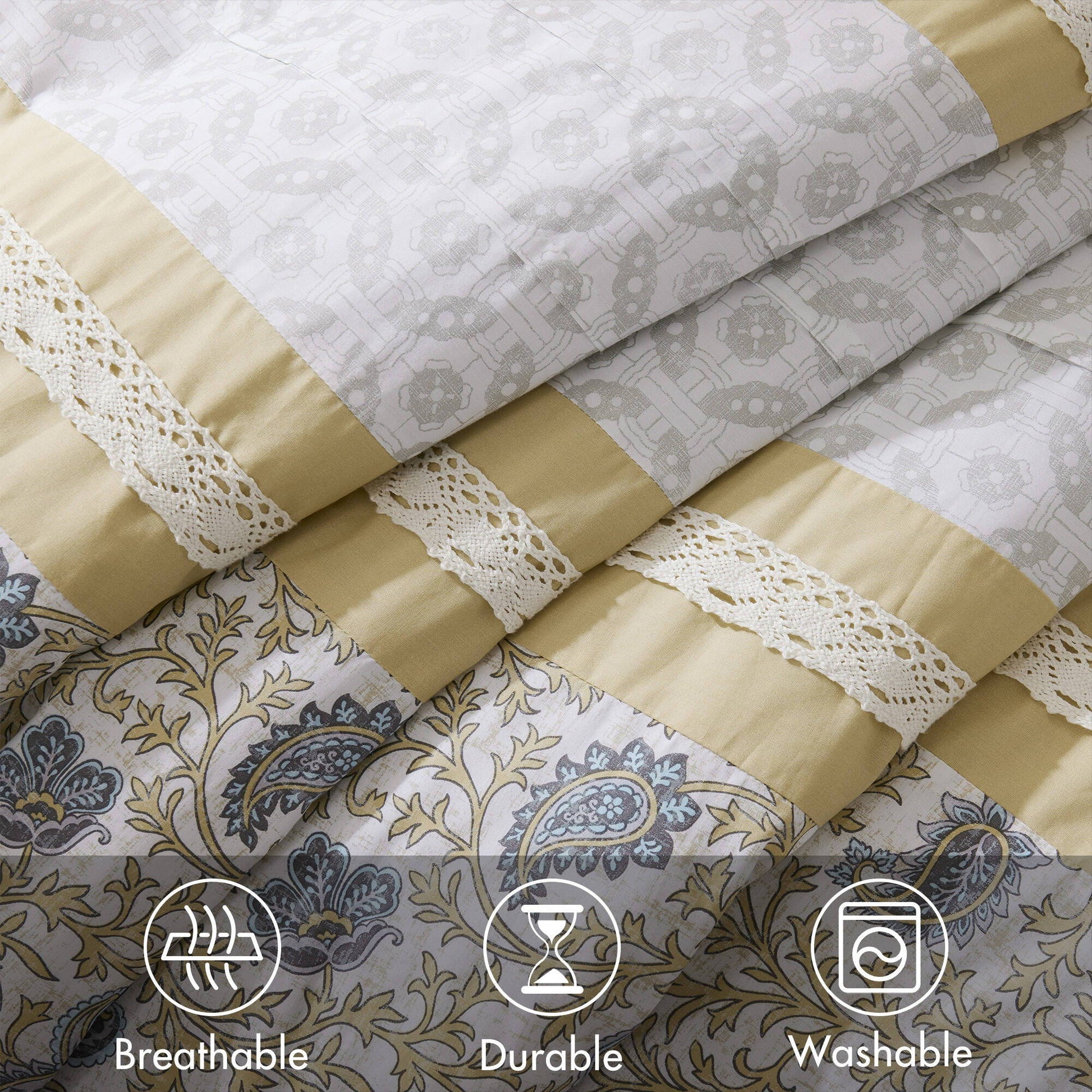 Dawn - Queen - 9 Piece Comforter Set - Yellow