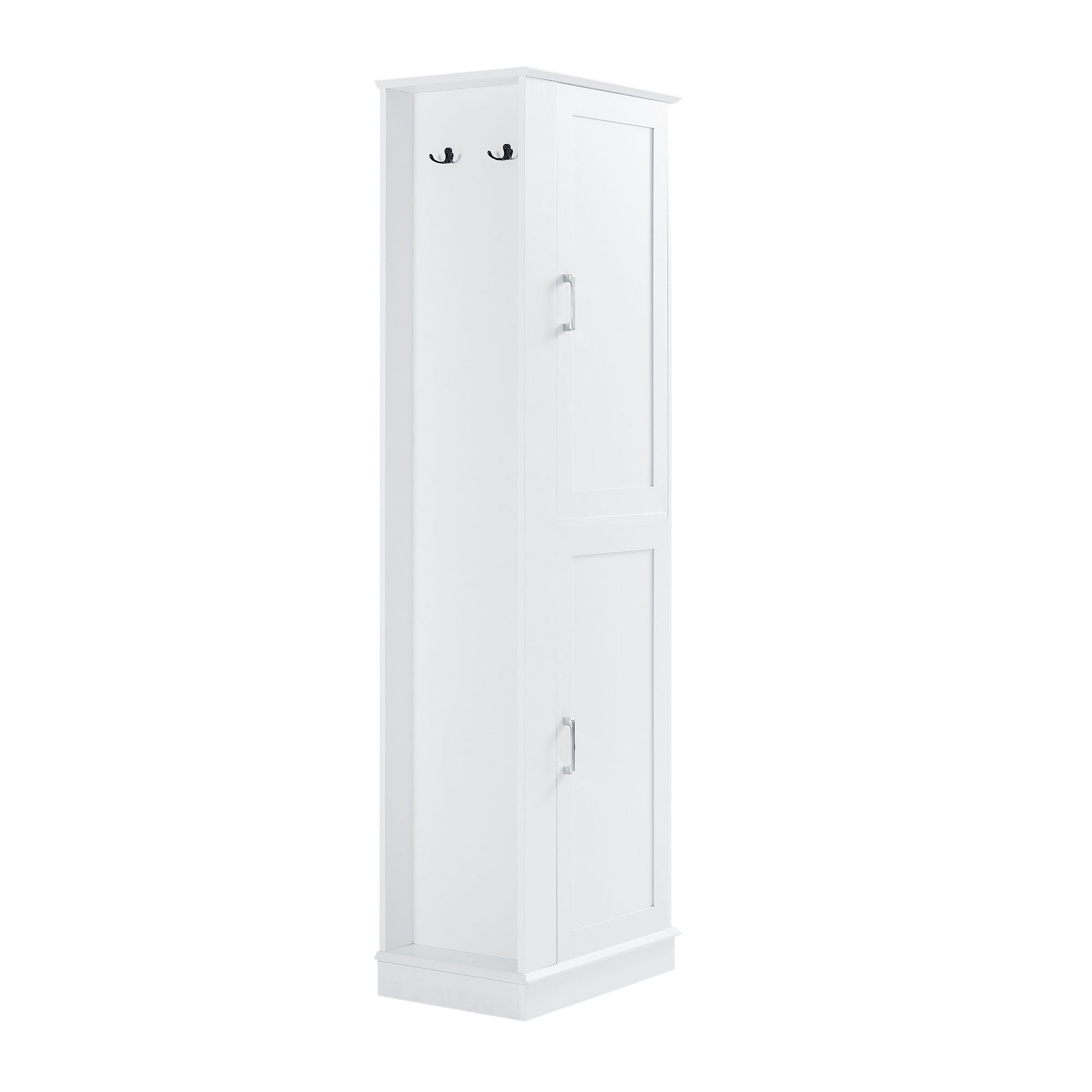 Tall Freestanding Bathroom Storage Cabinet With Adjustable Shelves And Side Hooks