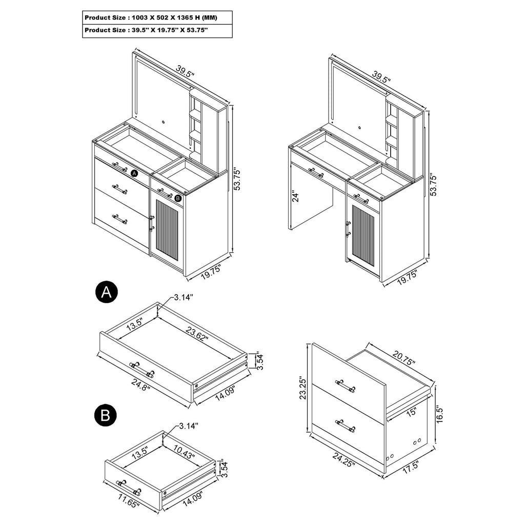 Kerr - 2 Drawer Makeup Vanity Table With Mirror And Stool