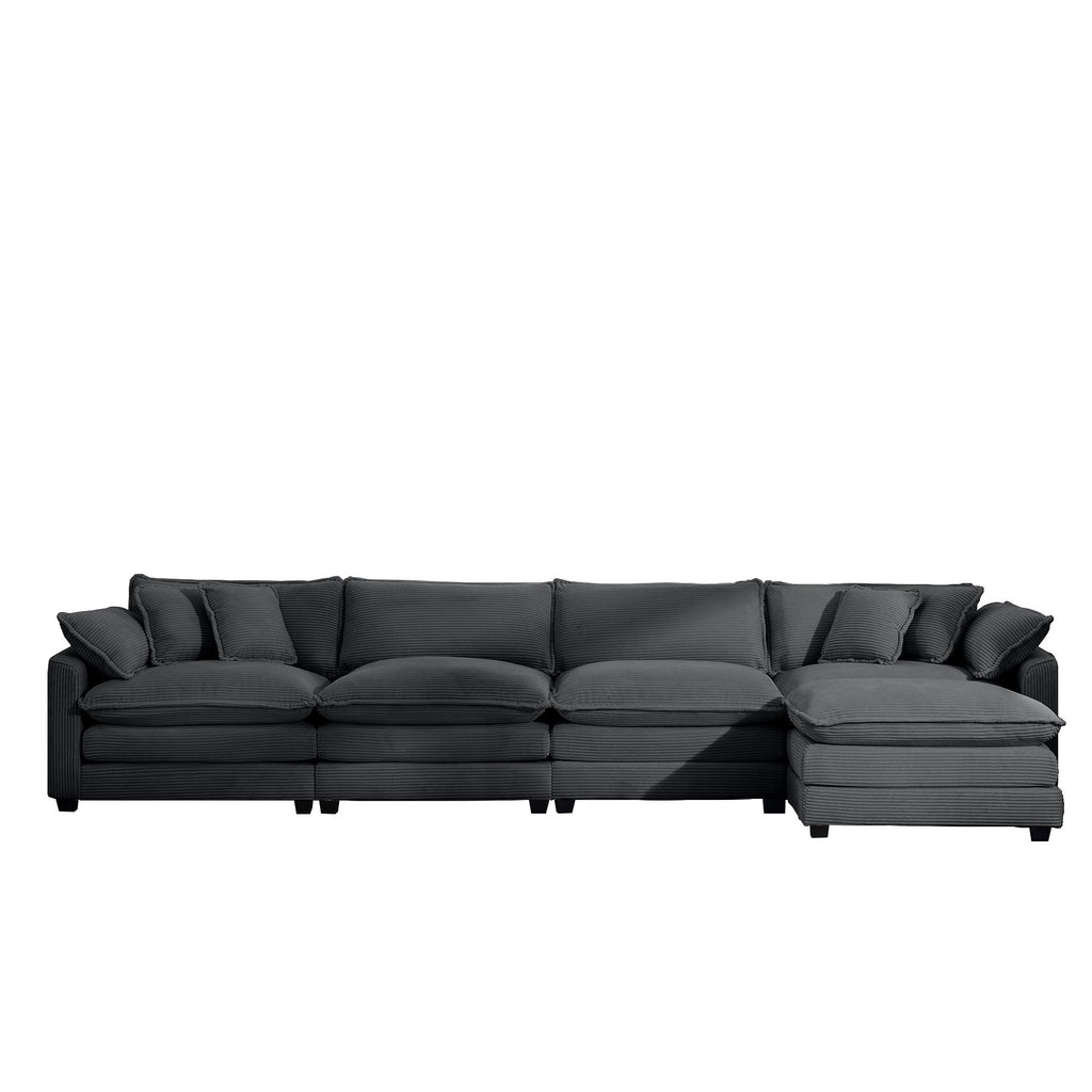 Modern Oversized Modular Cushion Sofa With Ottoman, Low Back, Deep Seating Sofa Set