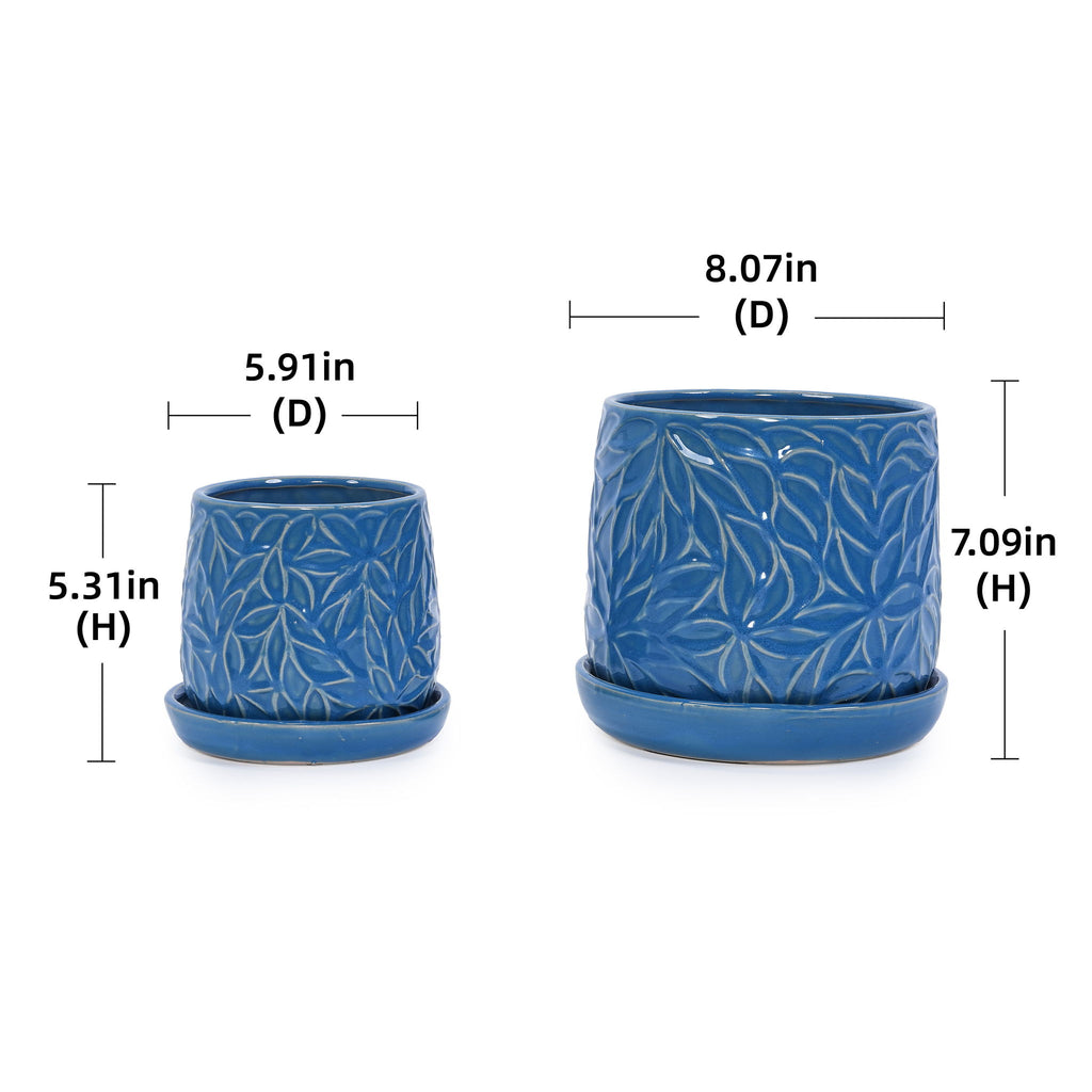 Ceramic Flowerpot, 7" Planter For Patio, Garden, Windowsill (Set of 2) - Antique Navy Blue