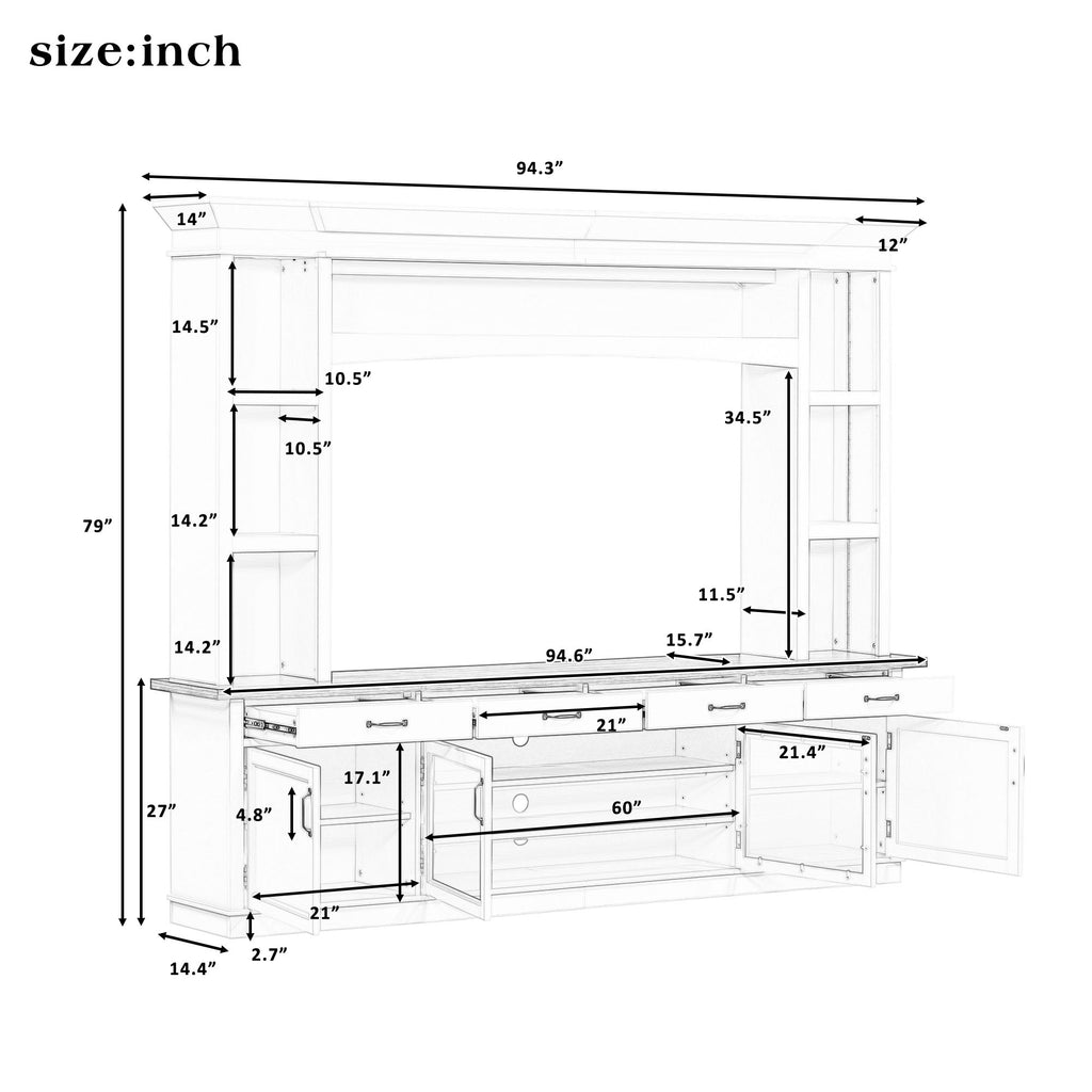 Extra Long TV Stand With 7 Color LED Lights, Adjustable Shelves & Storage Cabinets