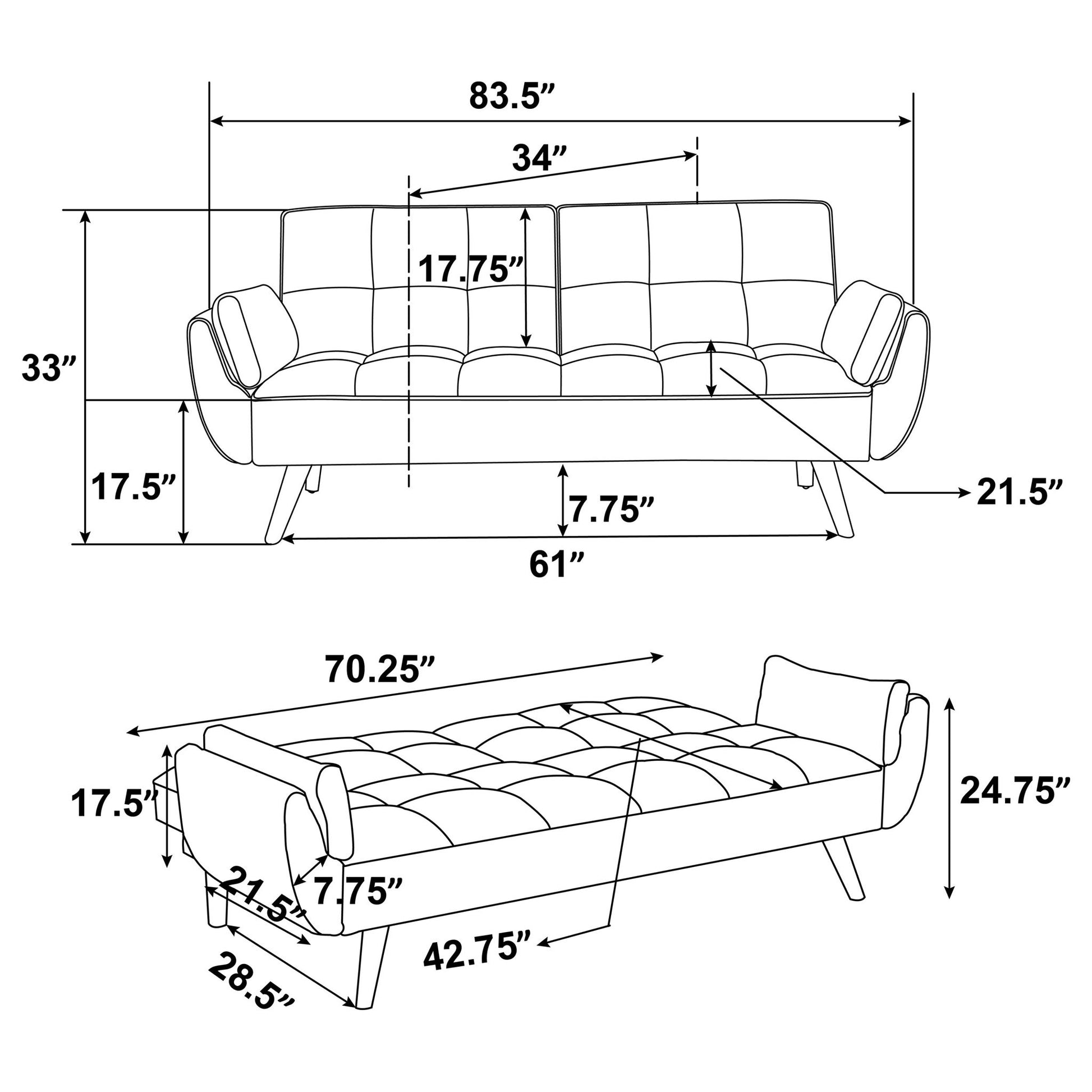 Caufield - Tufted Convertible Sofa Bed Upholstered - Gray