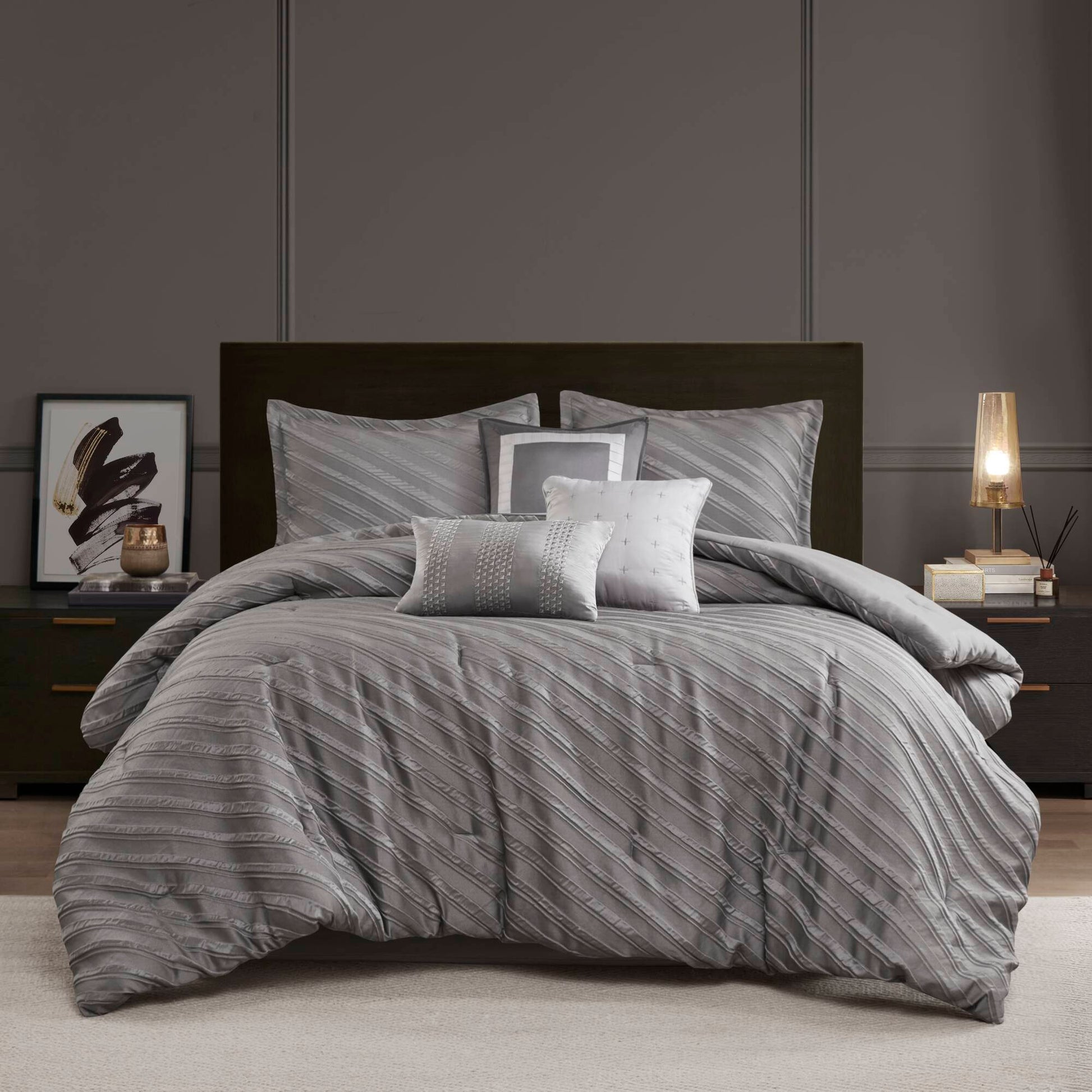 Riva - 7 Piece Queen Comforter Set - Gray