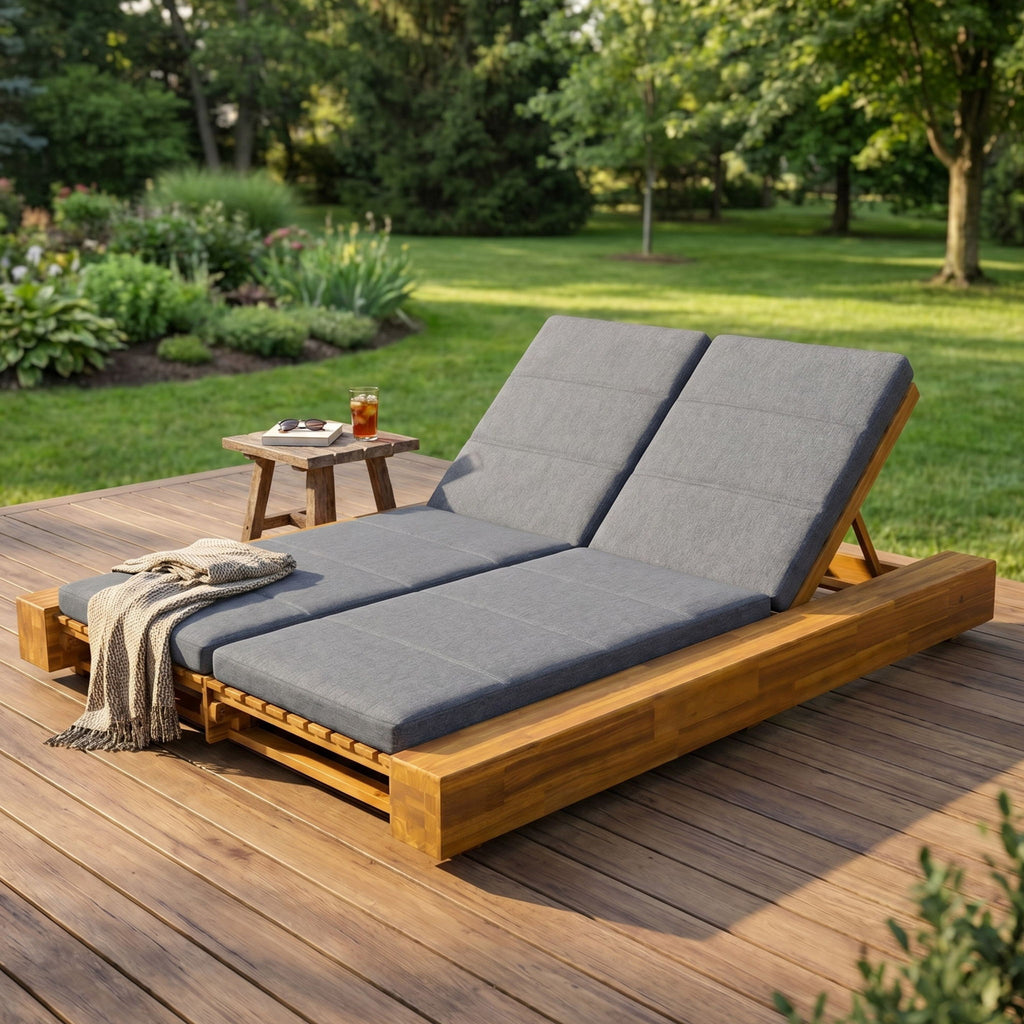 Outdoor Chaise Lounge With Cushions, Adjustable Backrest