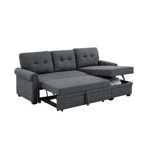 Upholstered Sleeper Sofa With Reversible Storage Chaise - Dark Gray