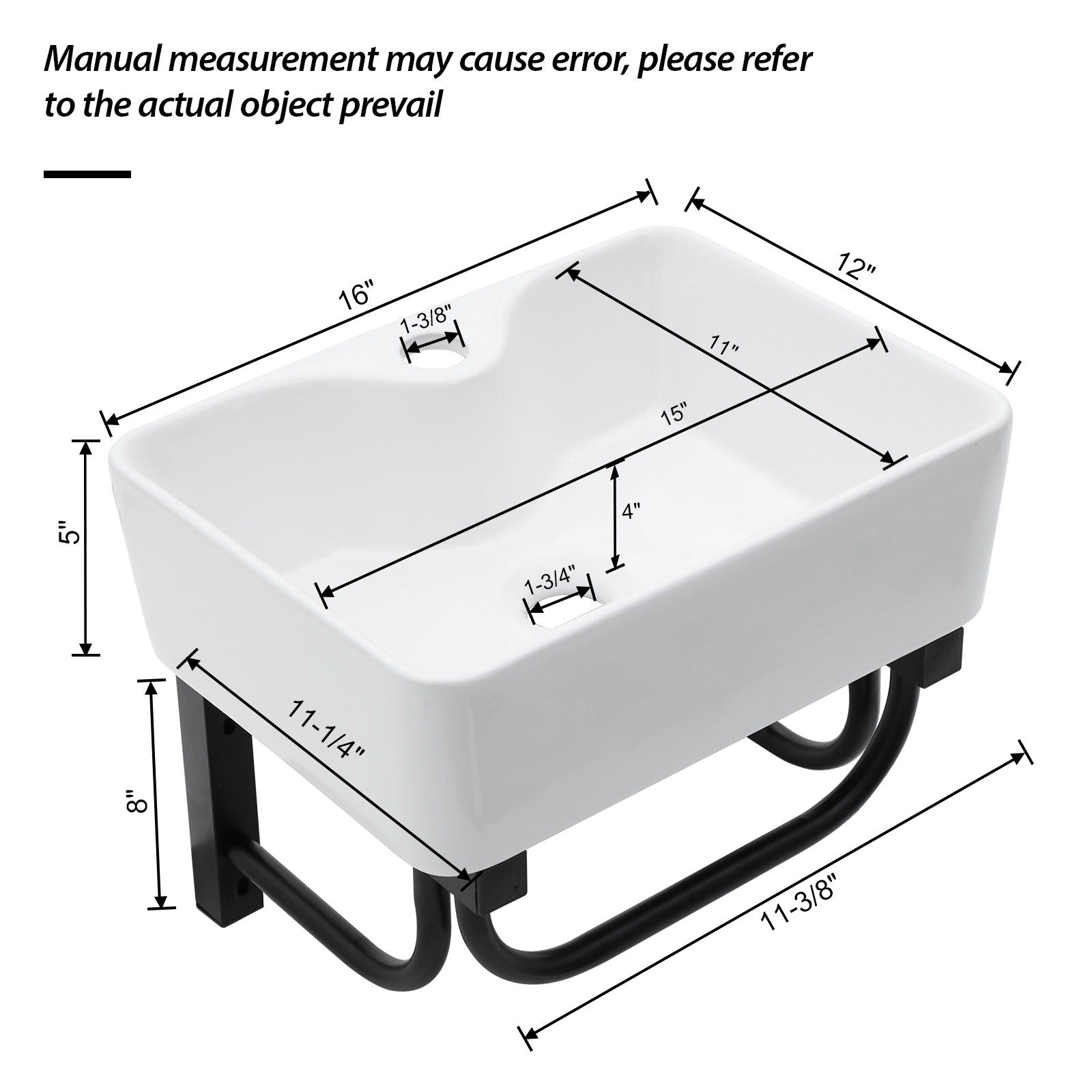 Rectangular Bathroom Sink With Towel Bar & Faucet Hole, Wall Mounted - White