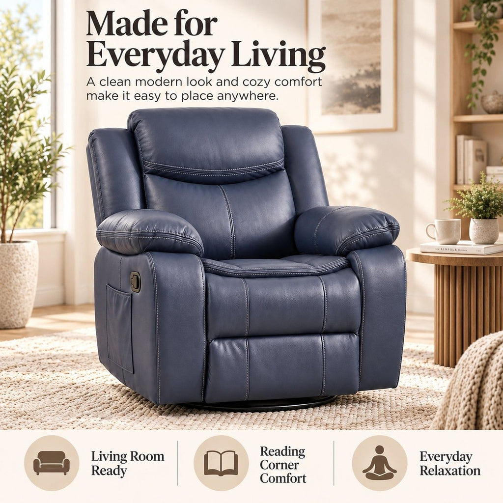 Rocker Recliner Chair With Manual Recline And 360° Swivel Base