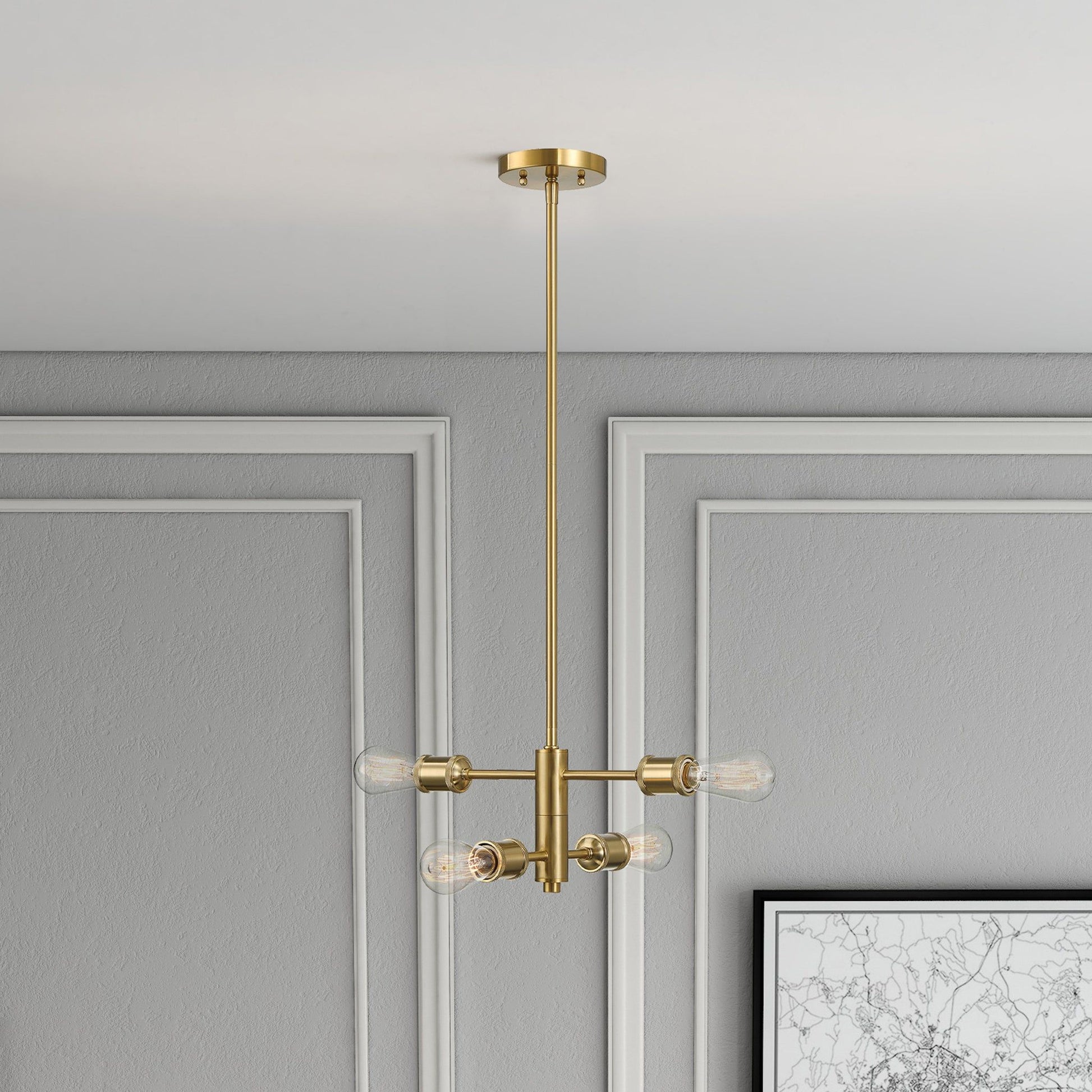 Trellis - 4 Lights Modern Gold Chandelier Vintage Pendant Fixture For Living Room - Clear / Gold