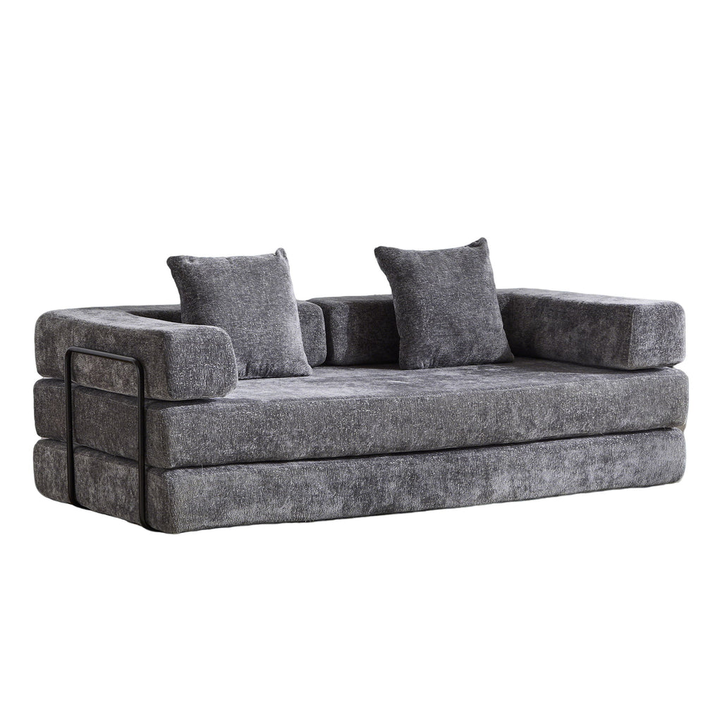 Convertible Floor Sofa Bed With Pillow Back Support Armrest