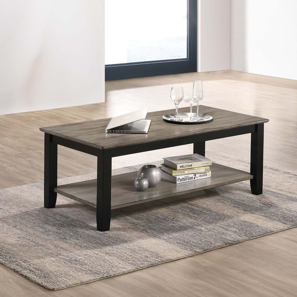 3 Piece Table Set With Open Shelf Storage, Includes Coffee, End & Console Table - Black / Black / Gray / Gray