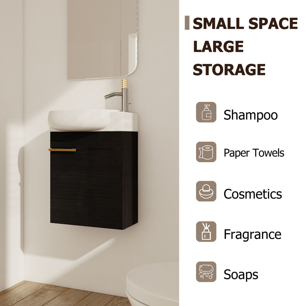 Wall Mounted Bathroom Vanity With Sink And Storage Rack, Soft Close Doors