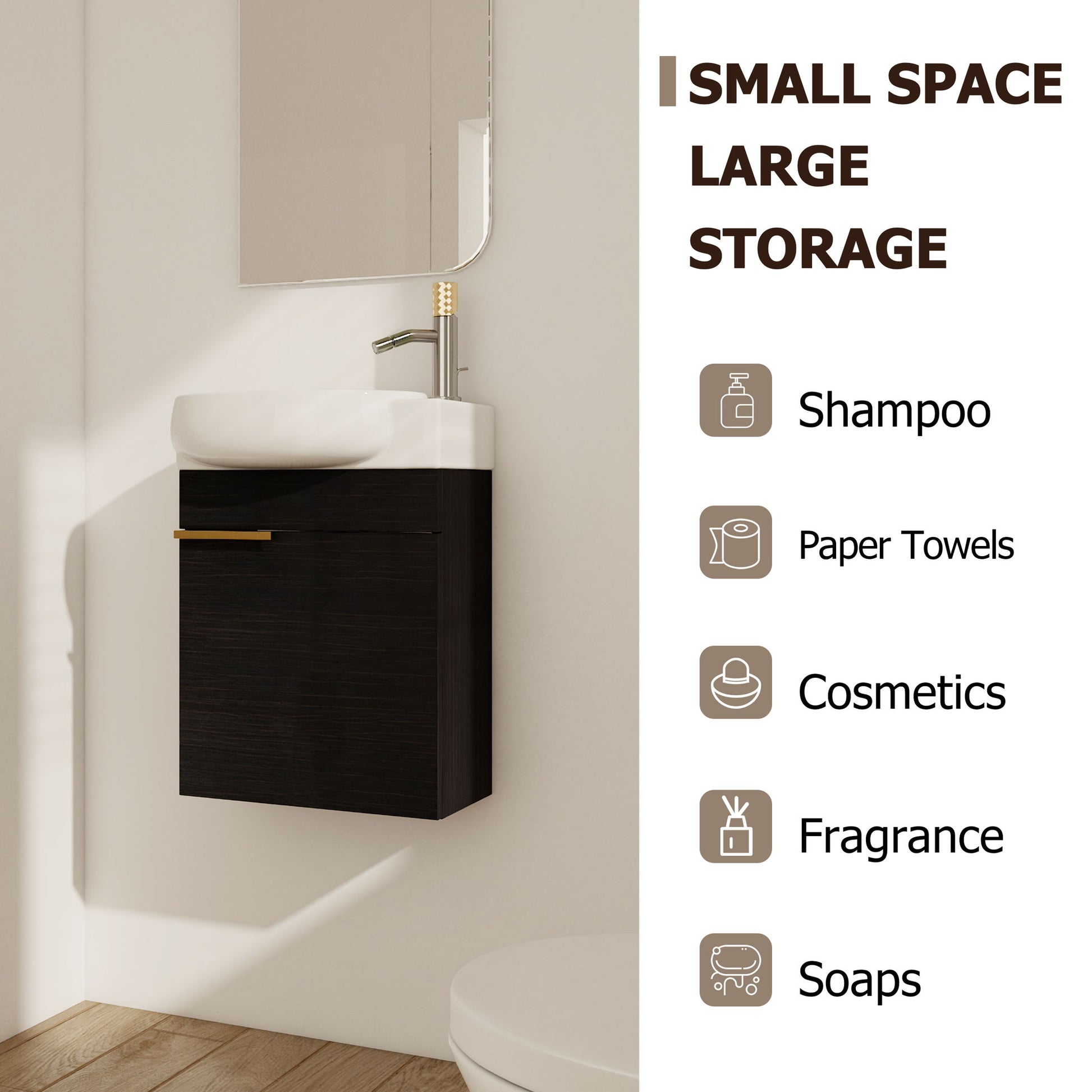 Wall Mounted Bathroom Vanity With Sink And Storage Rack, Soft Close Doors