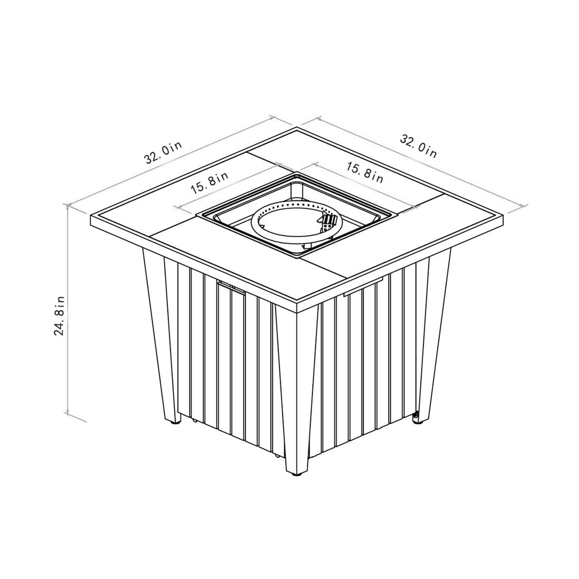 Morden Steel Fire Pit Table With Marble Tile Tabletop, Glass Wind Guard And Lid