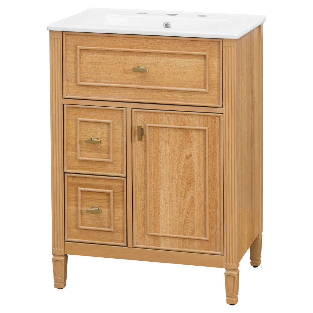 Bathroom Vanity With Sink, Flip Drawer, 2 Drawers, Adjustable Shelf
