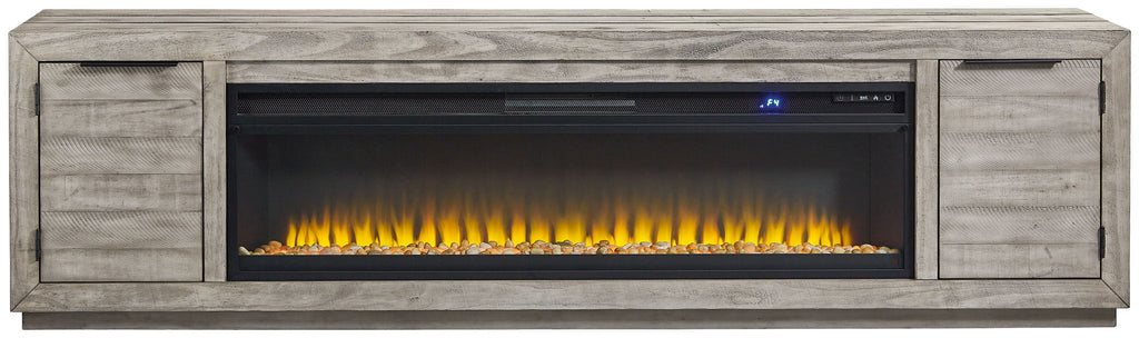 Naydell - 92" TV Stand With Wide Fireplace Insert - Gray