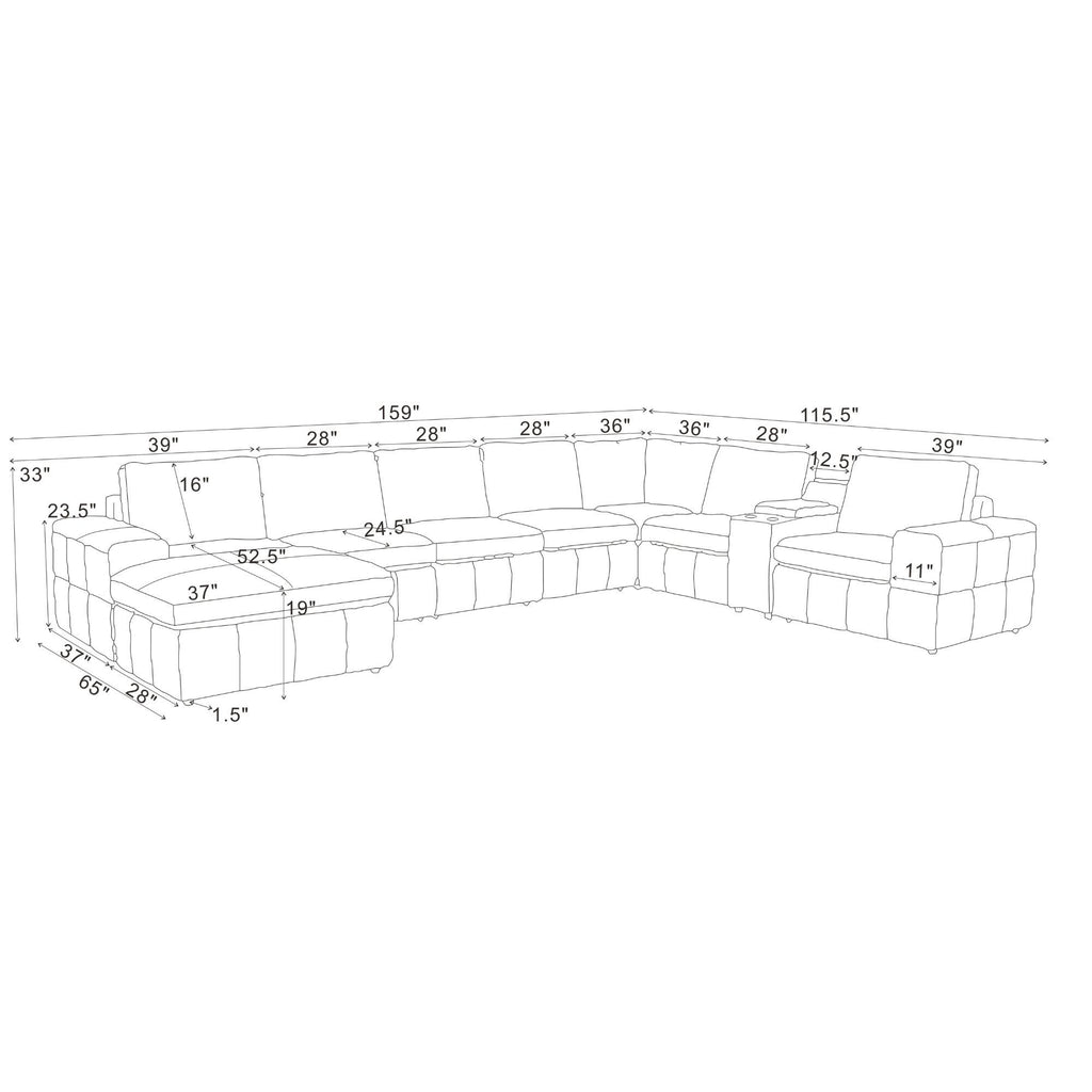 Modular Sectional With Large Square Arms, Custom Configuration