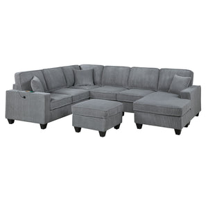 Left Arm Facing Loveseat With USB Port And Storage Sectional Set With Corner Wedge Armless Chair And Cocktail Ottoman - Fog