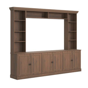 4 Piece Wall Unit Entertainment Center With Bookshelf, TV Stand With Adjustable Shelf For Living Room - Walnut