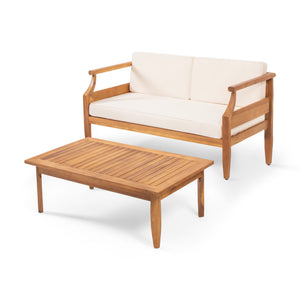 Aston - 2 Piece Wood Outdoor Patio Conversation Seating Set With Cushions
