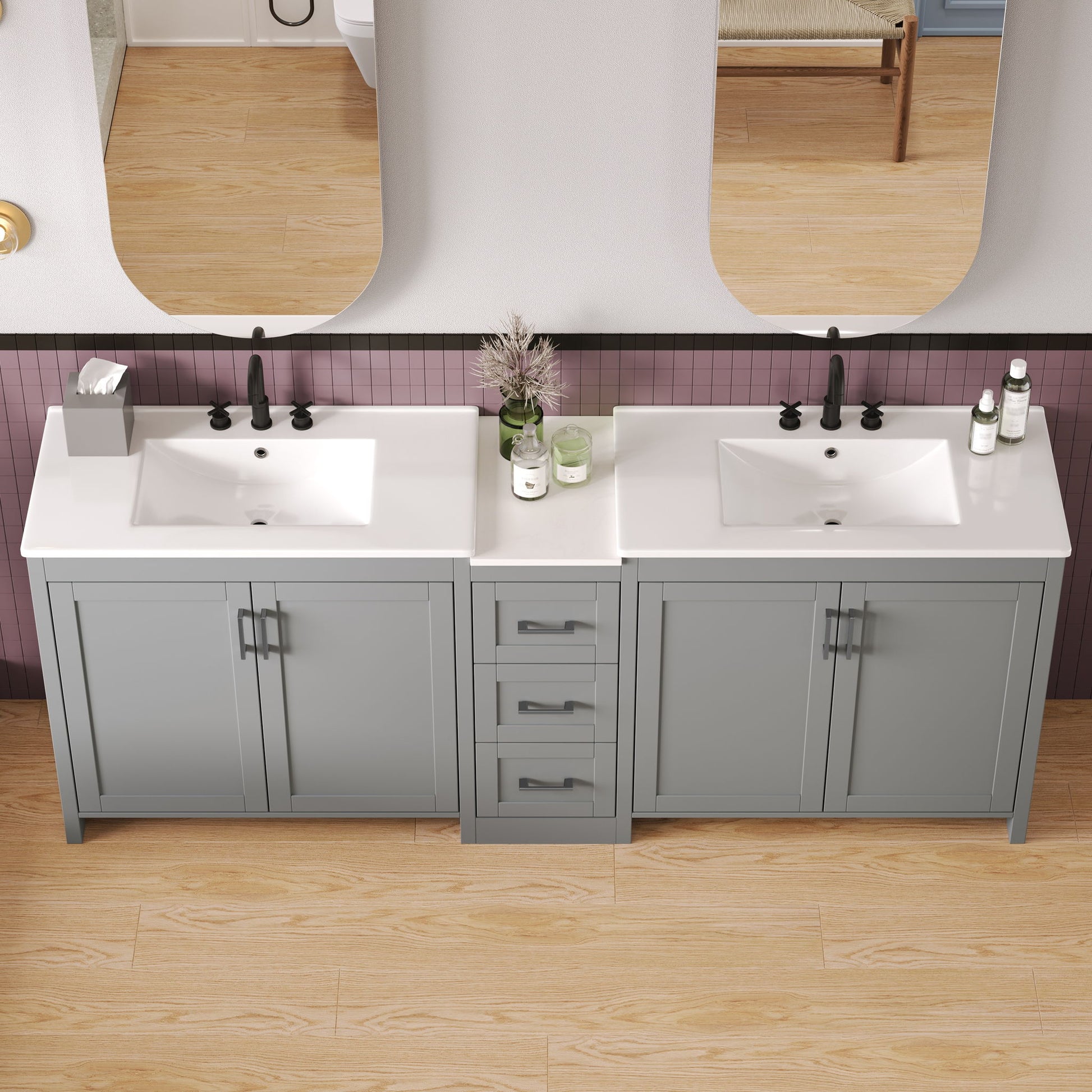 Double Sink Bathroom Vanity With Quartz Countertop