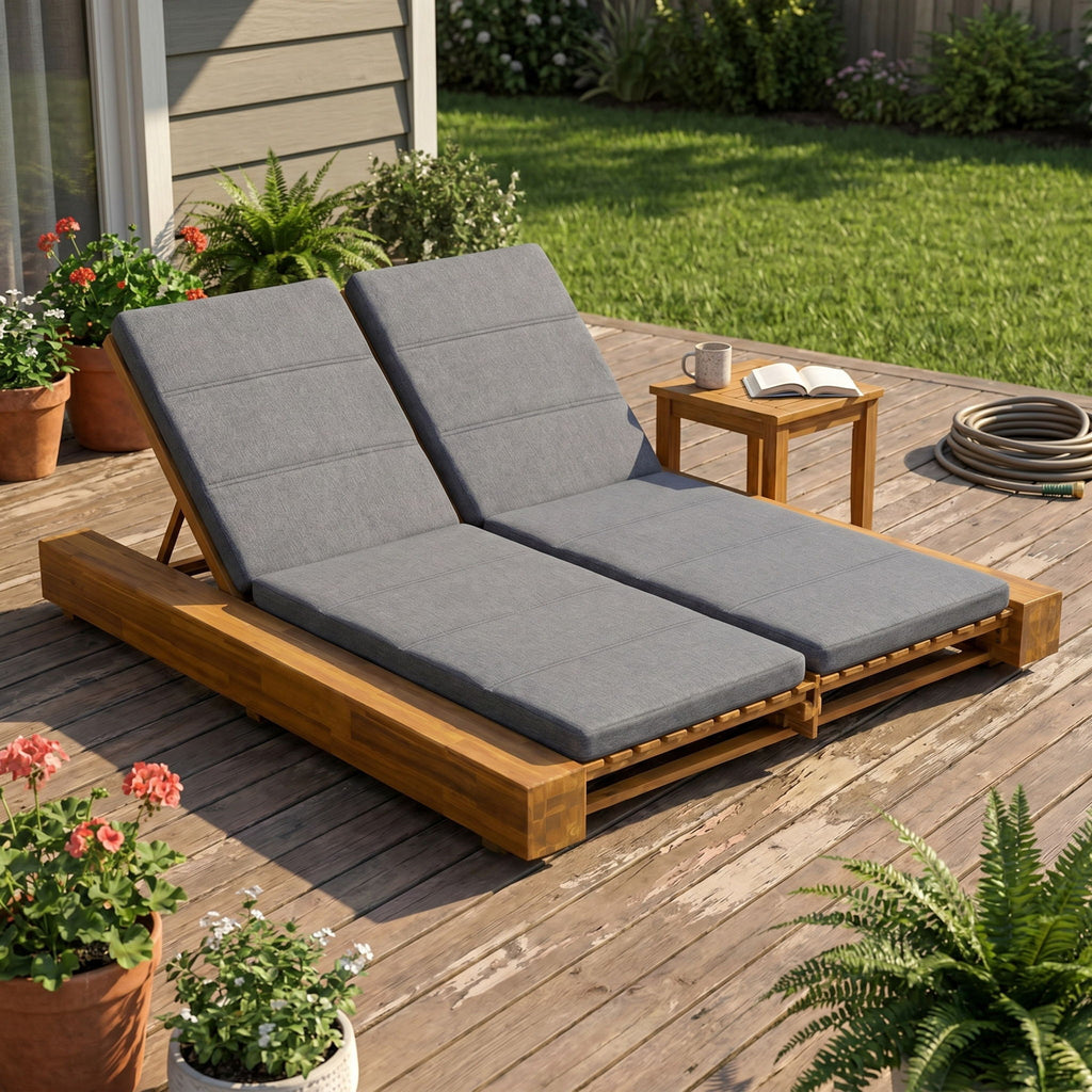 Outdoor Chaise Lounge With Cushions, Adjustable Backrest