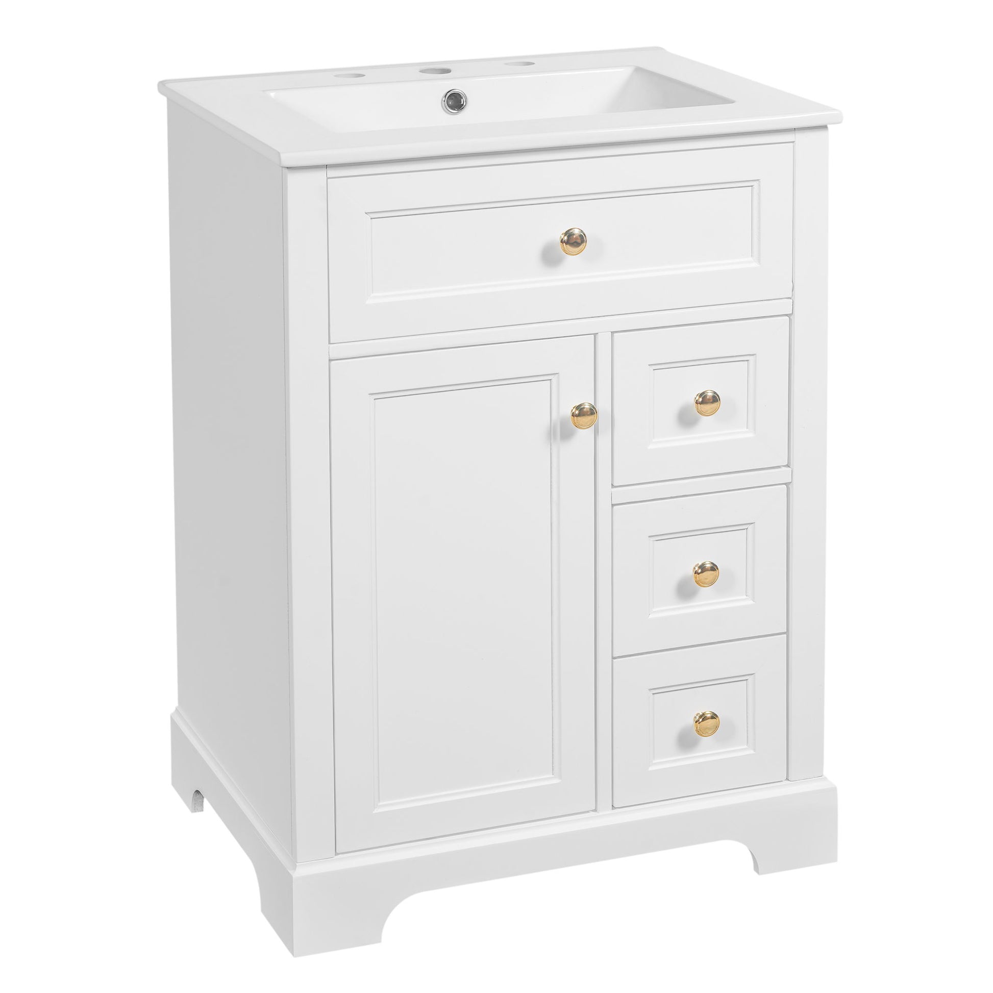 Modern Bathroom Vanity With Sink, 3 Drawers & Cabinet With 2 Tier Door Storage