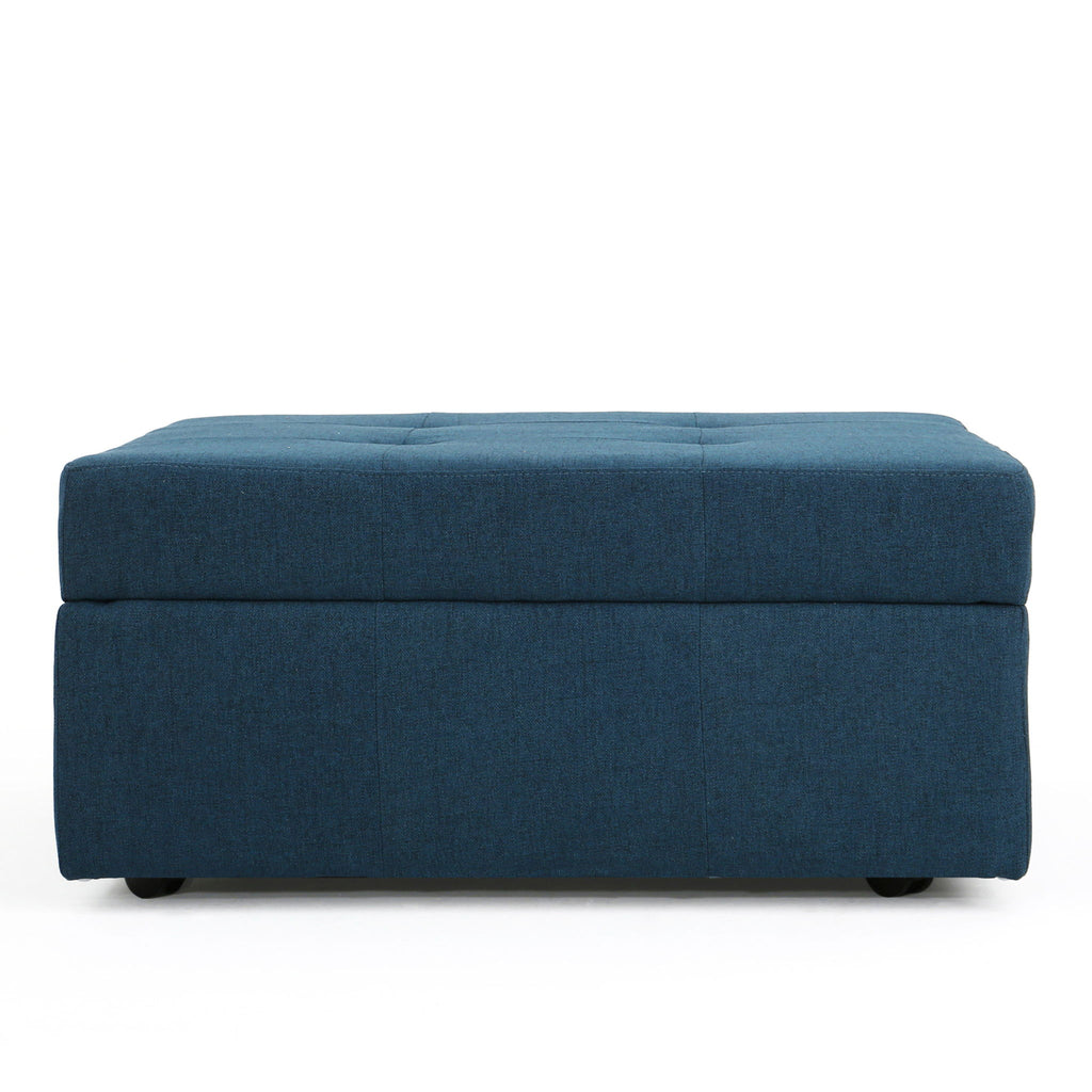 Flip Top Ottoman With Tufted Waffle Stitch And Rolling Casters - Navy Blue