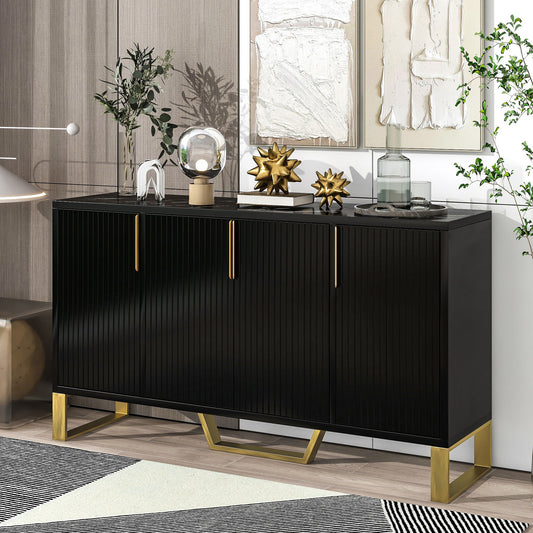 Modern Sideboard With Four Doors, Metal Handles & Legs And Adjustable Shelves Kitchen Cabinet