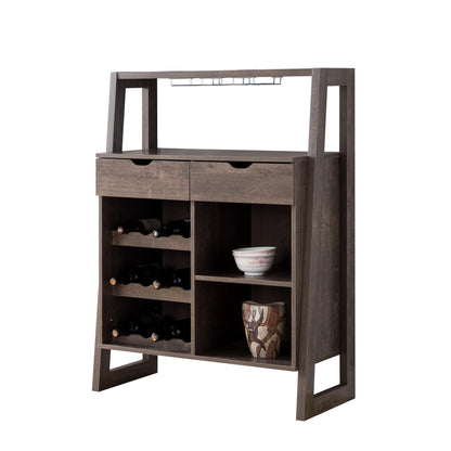 Wine Display Cabinet, Wine Rack With Multi Storage &Three Wine Bottle Compartments - Walnut Oak