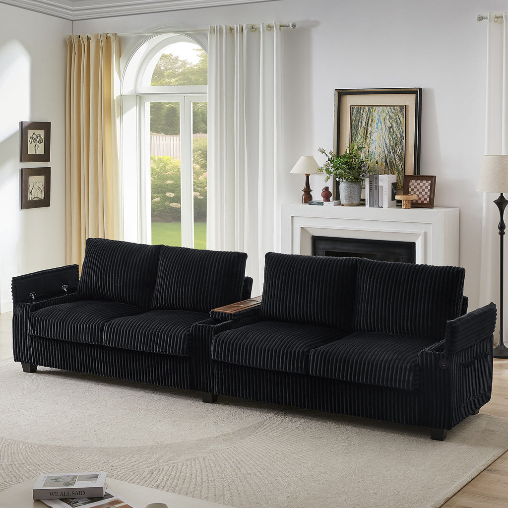 Modern 4 Seater Corduroy Sofa Couch With USB Ports And Hidden Storage