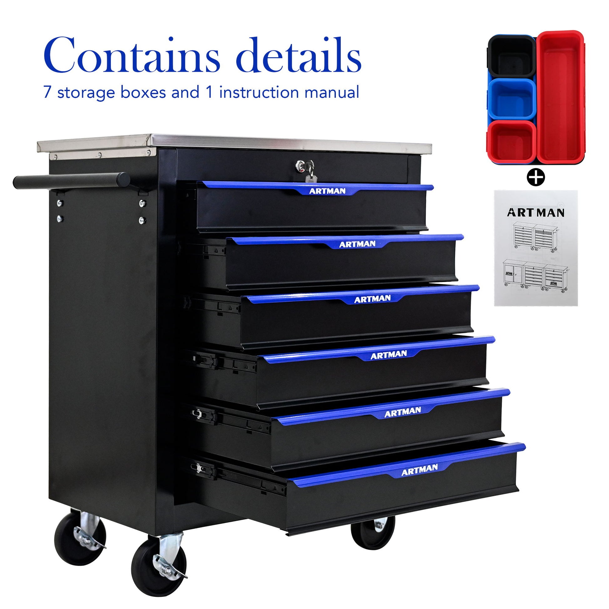 Drawer Multifunctional Tool Cart With Wheels