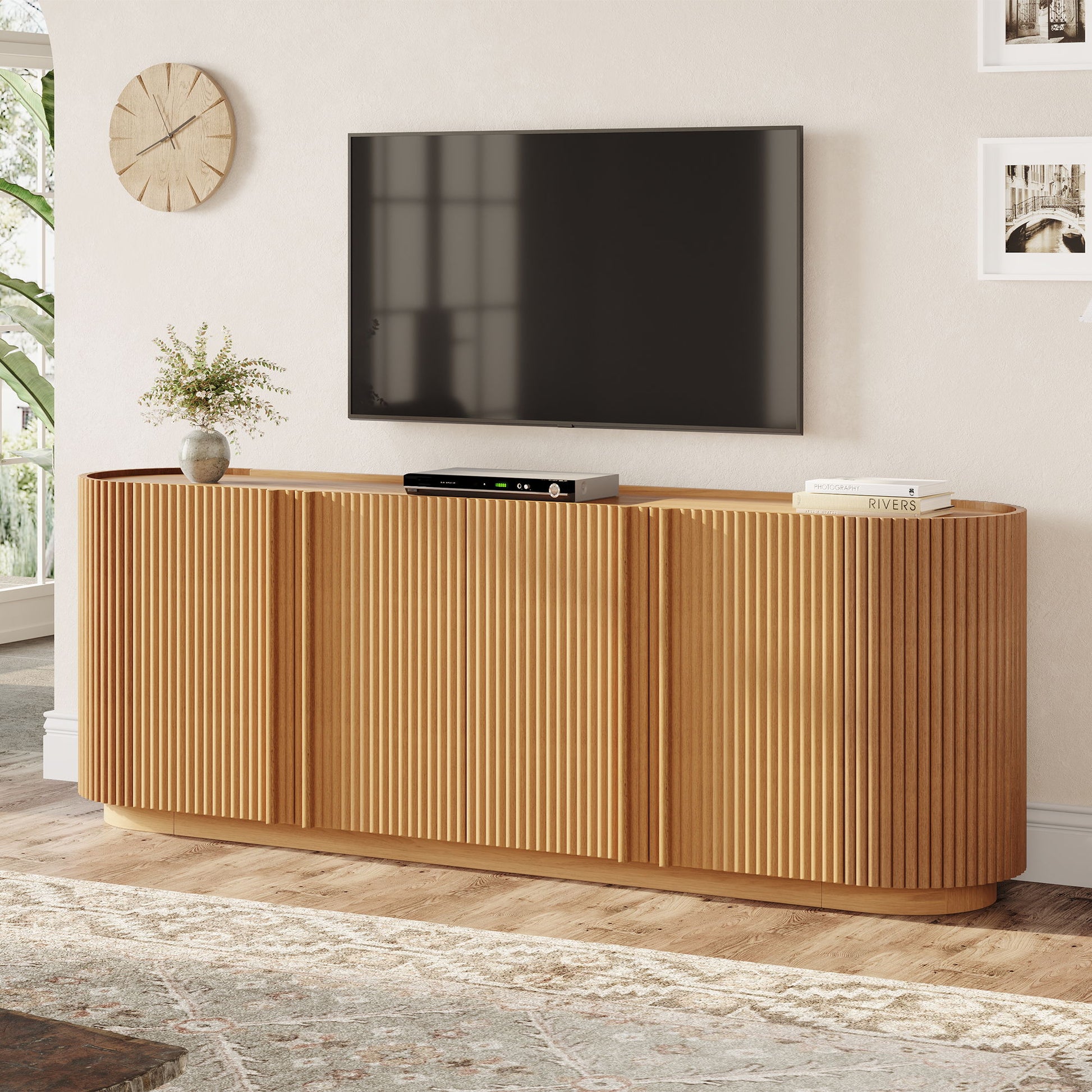 TV Stand With Fluted Tambour Style Door