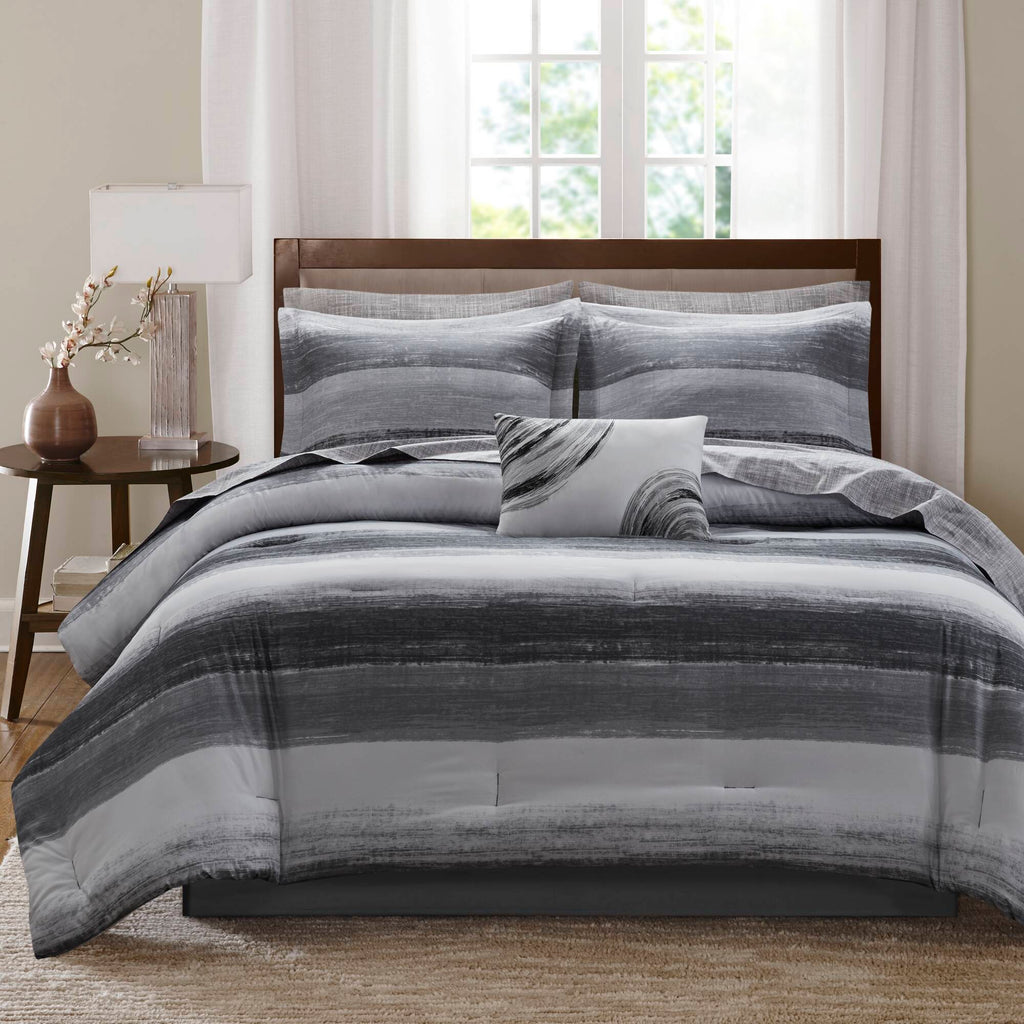 Saben - Twin 7 Piece Comforter Set With Bed Sheets - Black