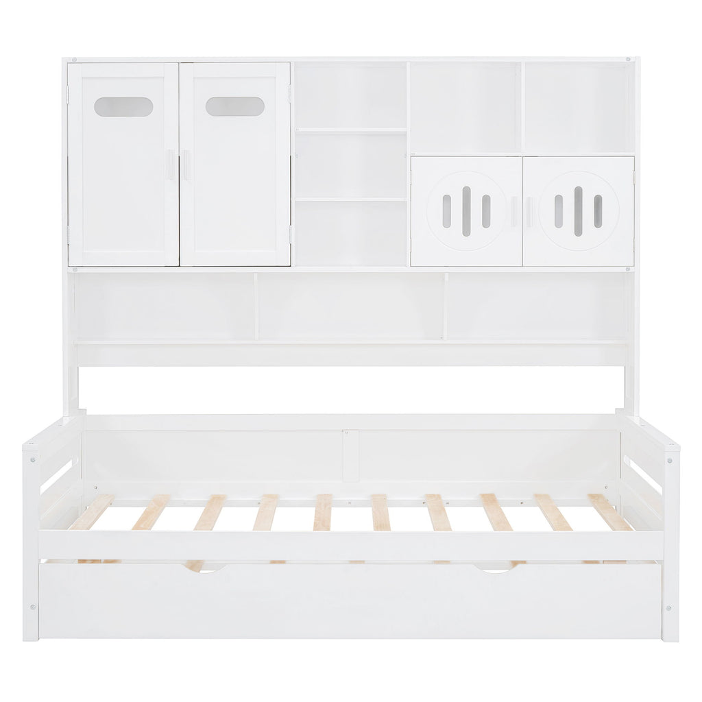 Daybed With All-In-One Cabinet And Shelf