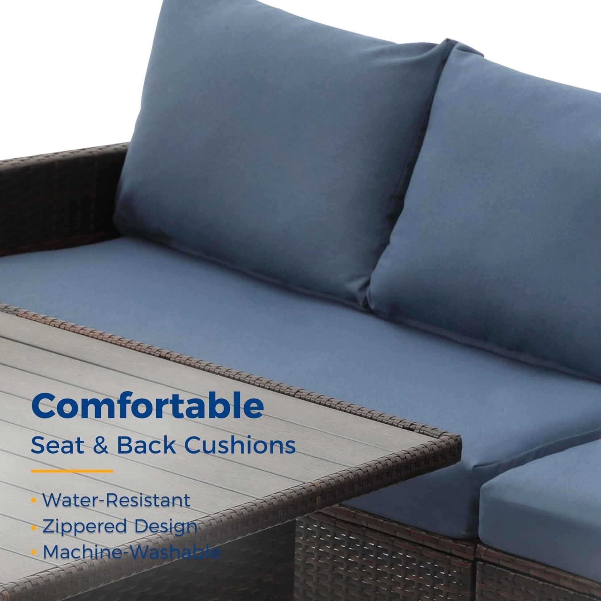 7 Piece Patio Dining Set With Cushions, Modular Sectional Sofa & Storage Table