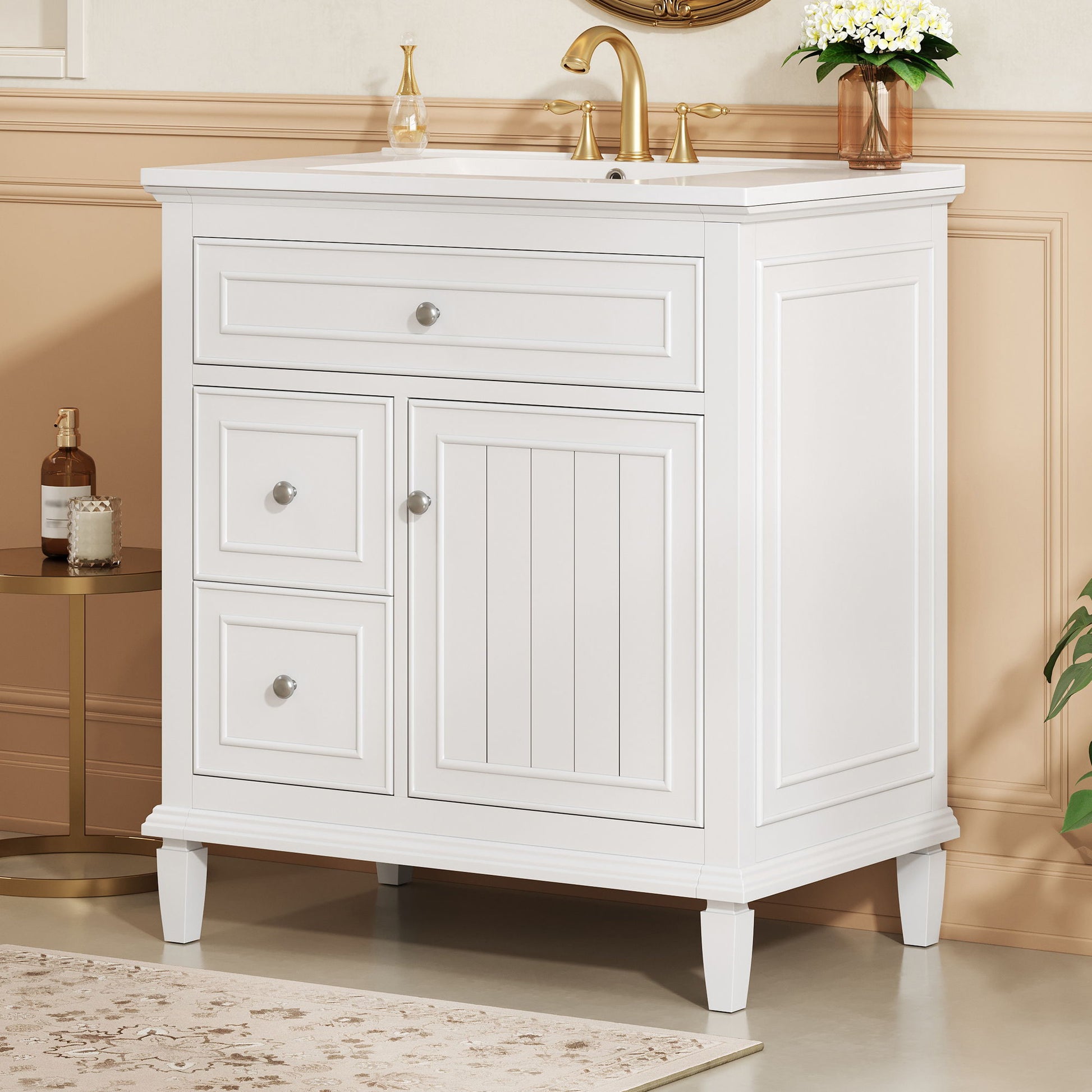 Modern Bathroom Vanity With Sink, Adjustable Shelf, Flip Drawer & 2 Drawers