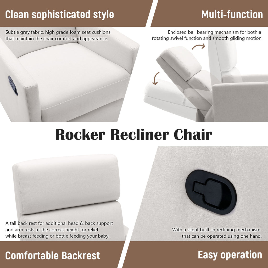 Modern Upholstered Rocker Nursery Chair Plush Seating Glider Swivel Recliner Chair