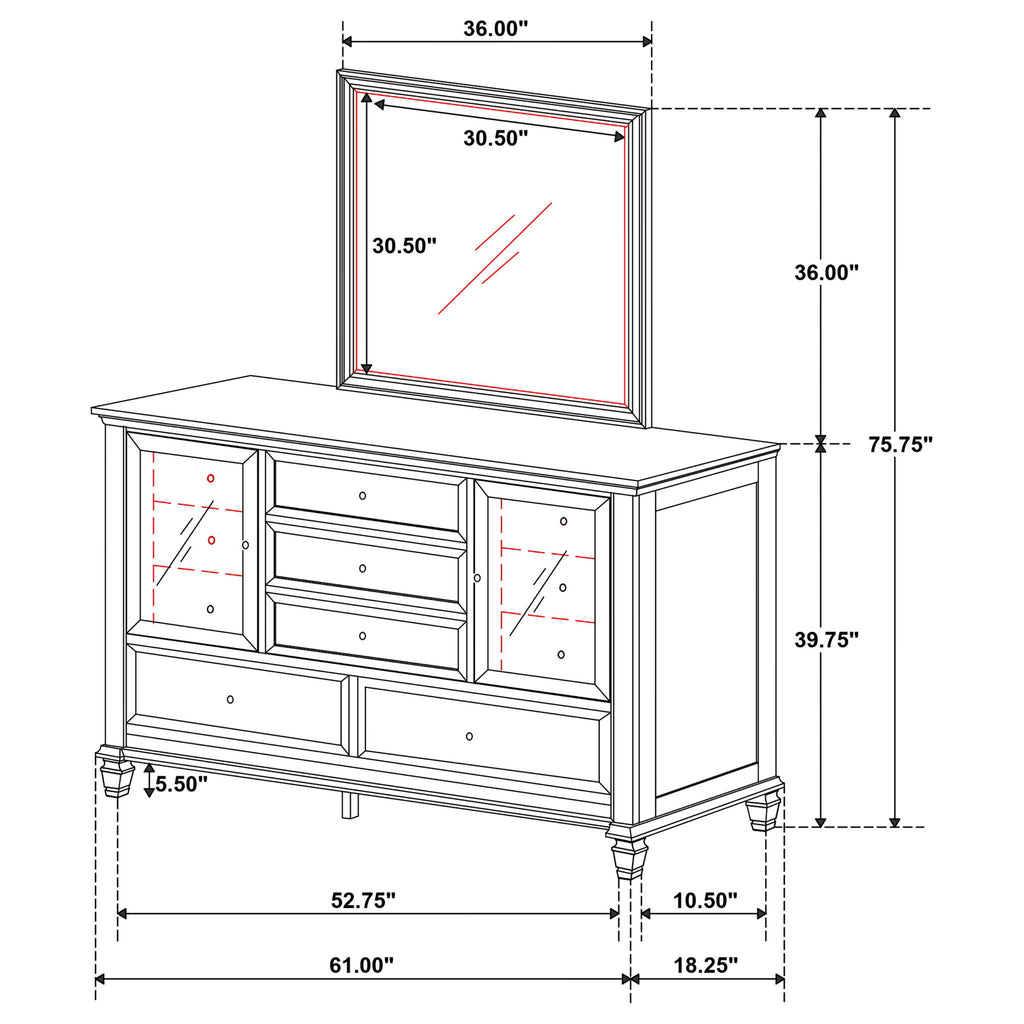 Dennis - 11 Drawer Dresser With Mirror - Cream White
