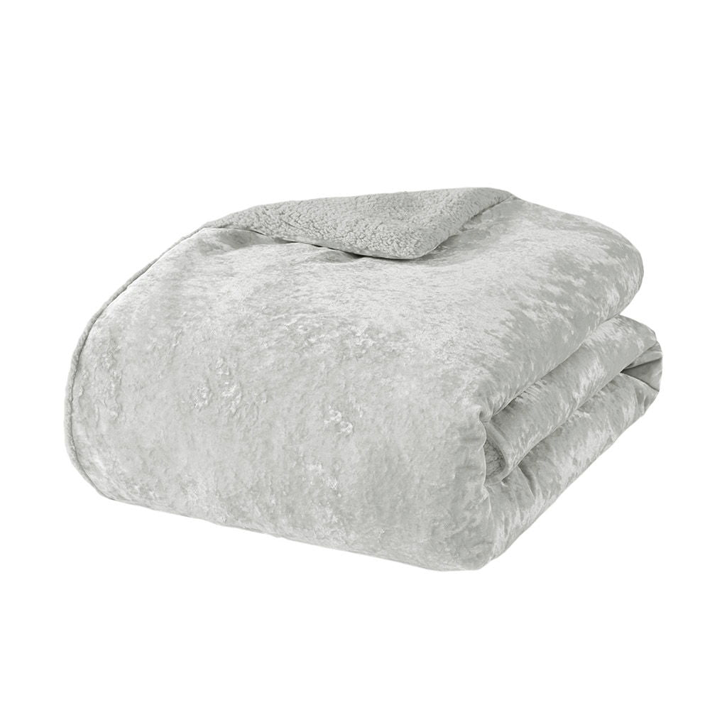 Mira - Crushed Velvet Sherpa Reversible King Comforter Set - Silver
