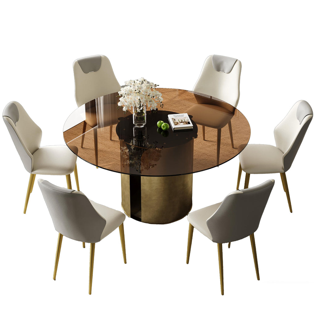 Modern Round Dining Table Set With Glass Top And Steel Legs