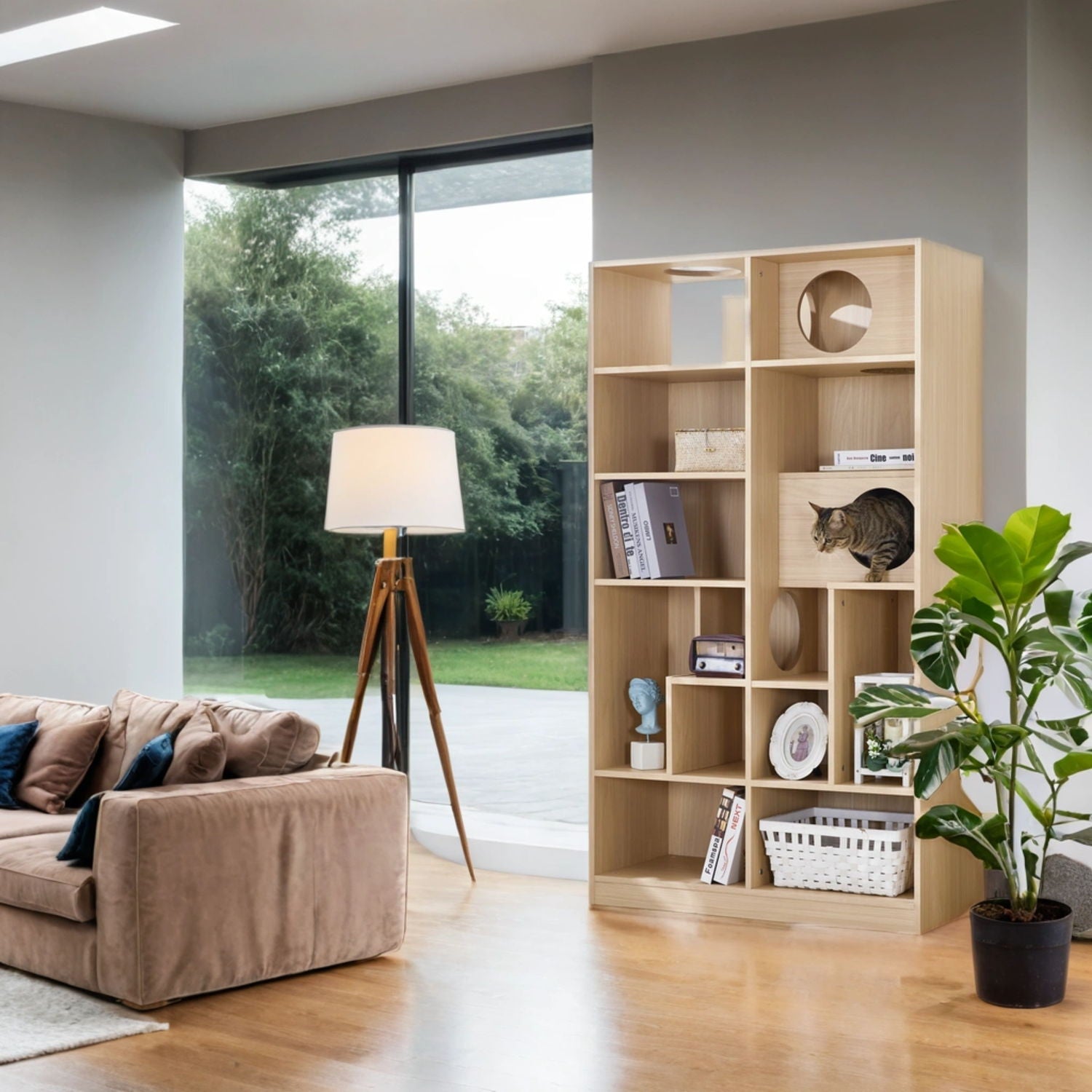 Furniture Style Cat Bookcase Cat Tree Shelves - Natural