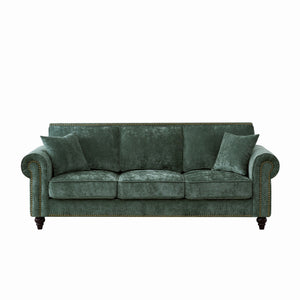 3 Seater Sofa With Tufted Upholstery, Rolled Arms, Nailhead Trim