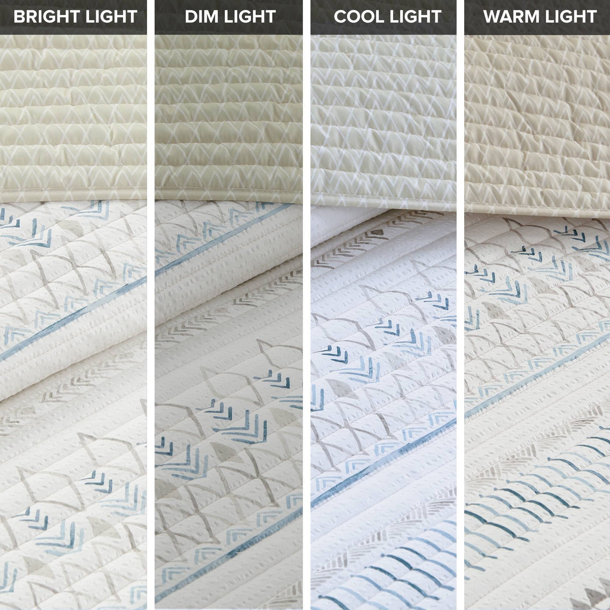 Fraser - 3 Piece Printed Microfiber Seersucker Quilt Set - Taupe / Blue
