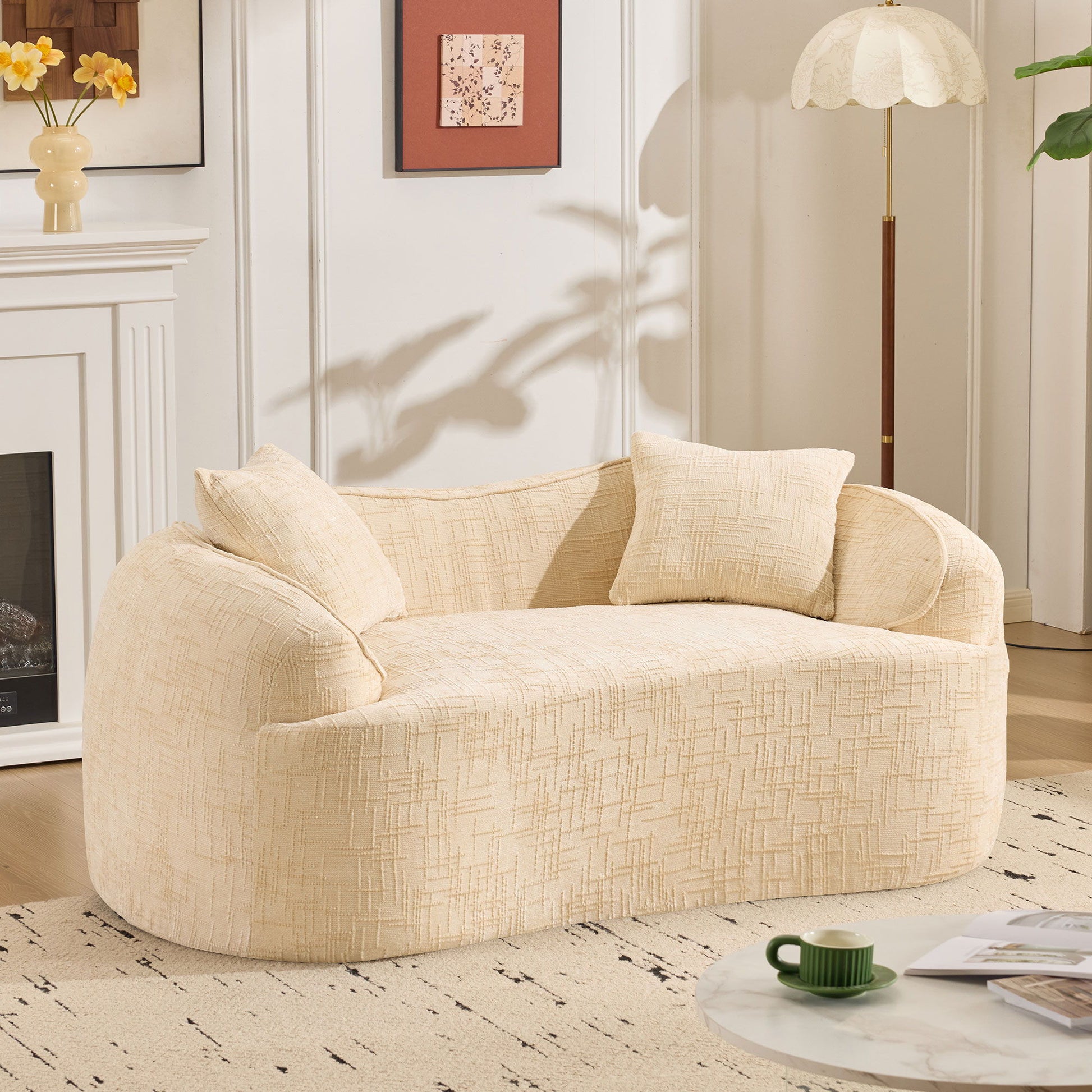 Curved 2 Person Compress Sofa With Armrests, Includes Pillows