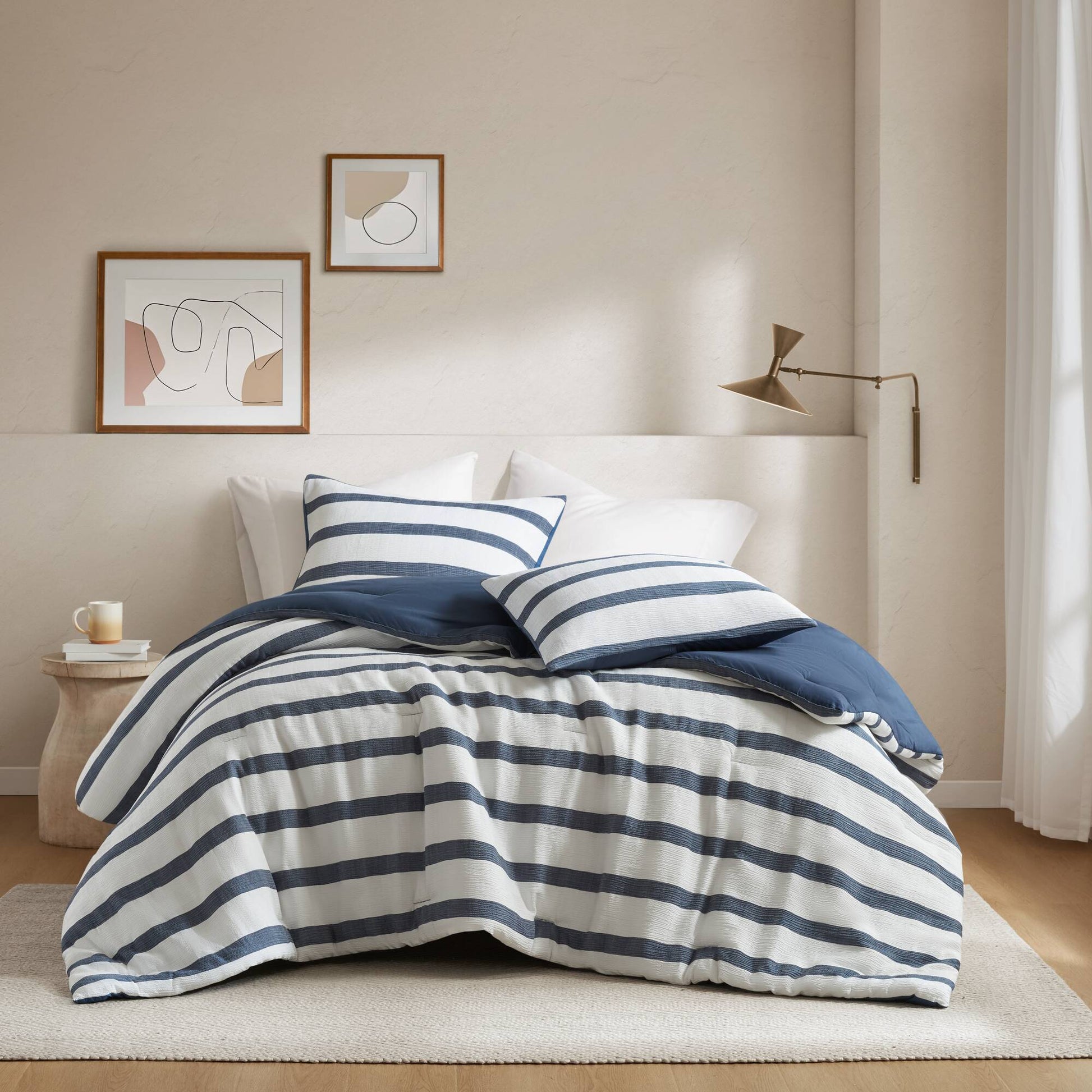 Merritt - King/California King Yarn-Dyed Striped Comforter - Blue