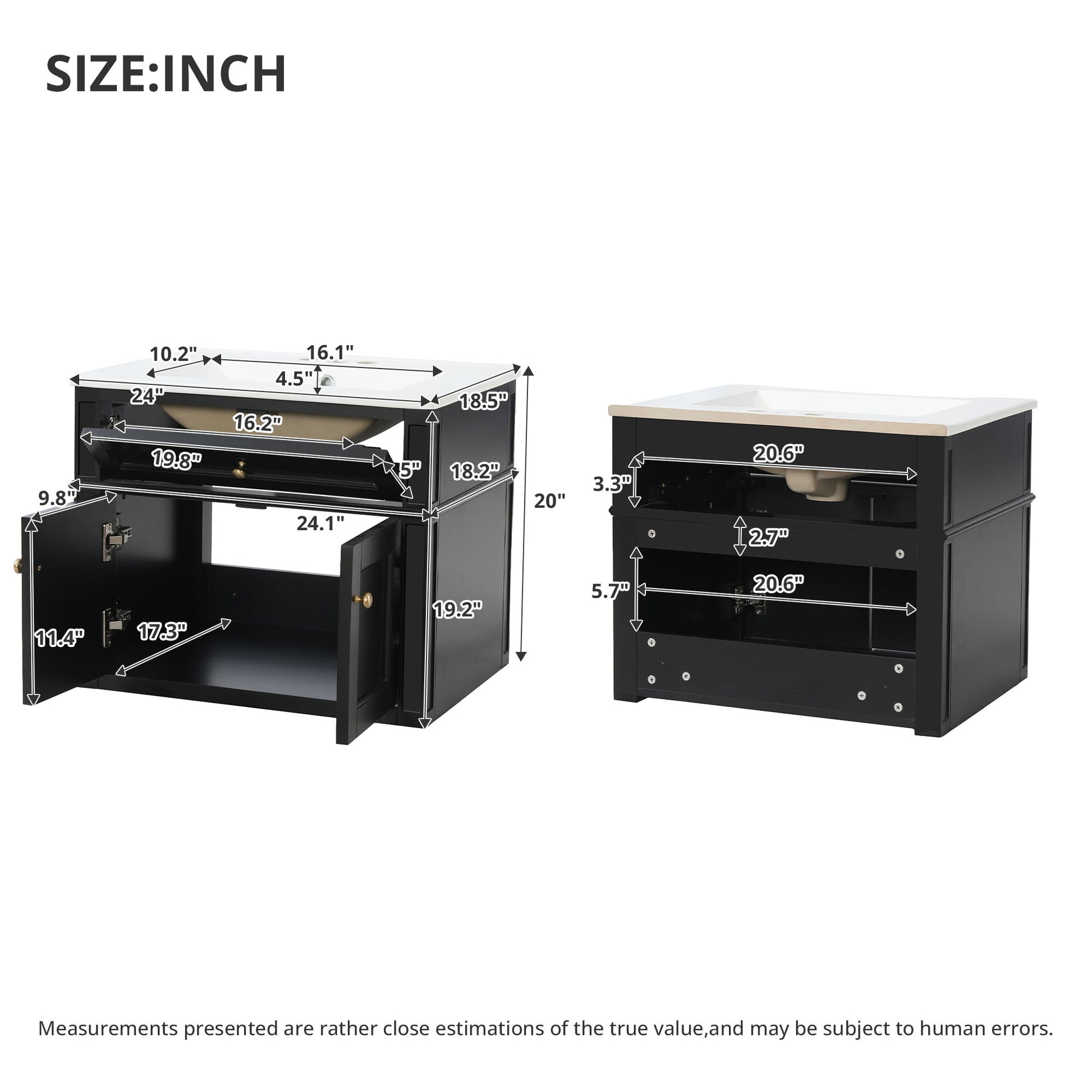 Wall Mounted Bathroom Vanity With Tip Out Drawer And Open Back Design